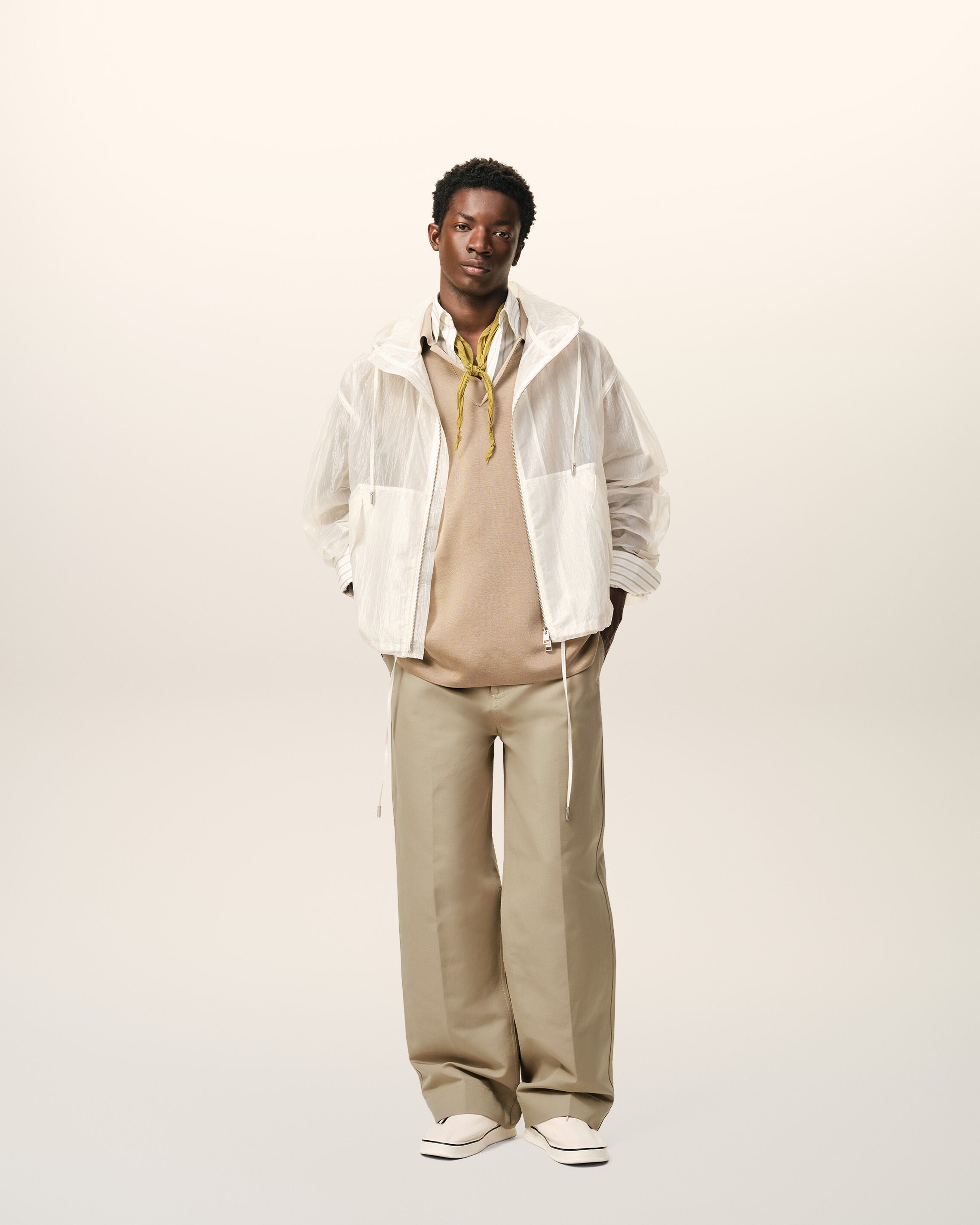 Beige Cotton Baggy Trousers