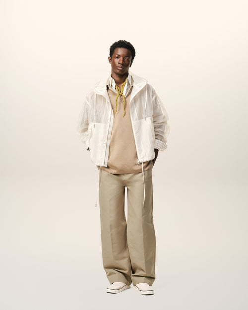 Beige Cotton Baggy Trousers