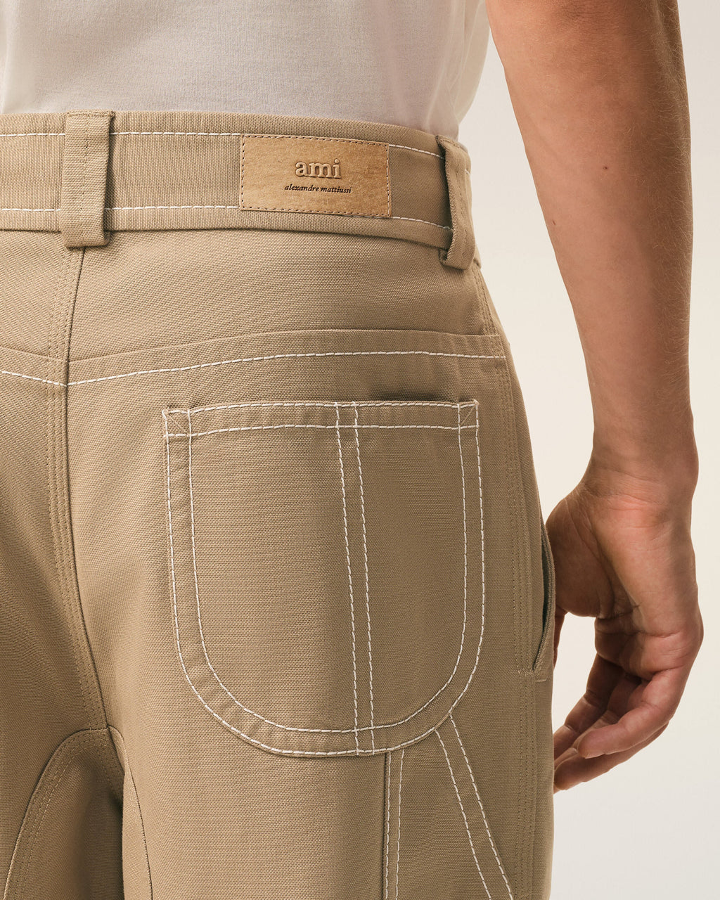 Beige Cotton Worker Trousers