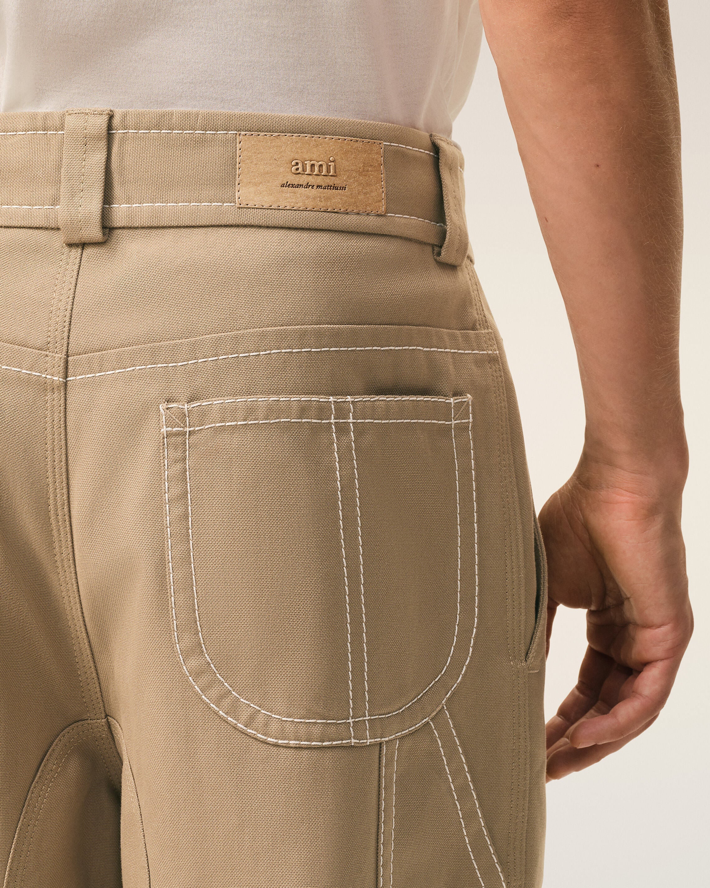 Beige Cotton Worker Trousers