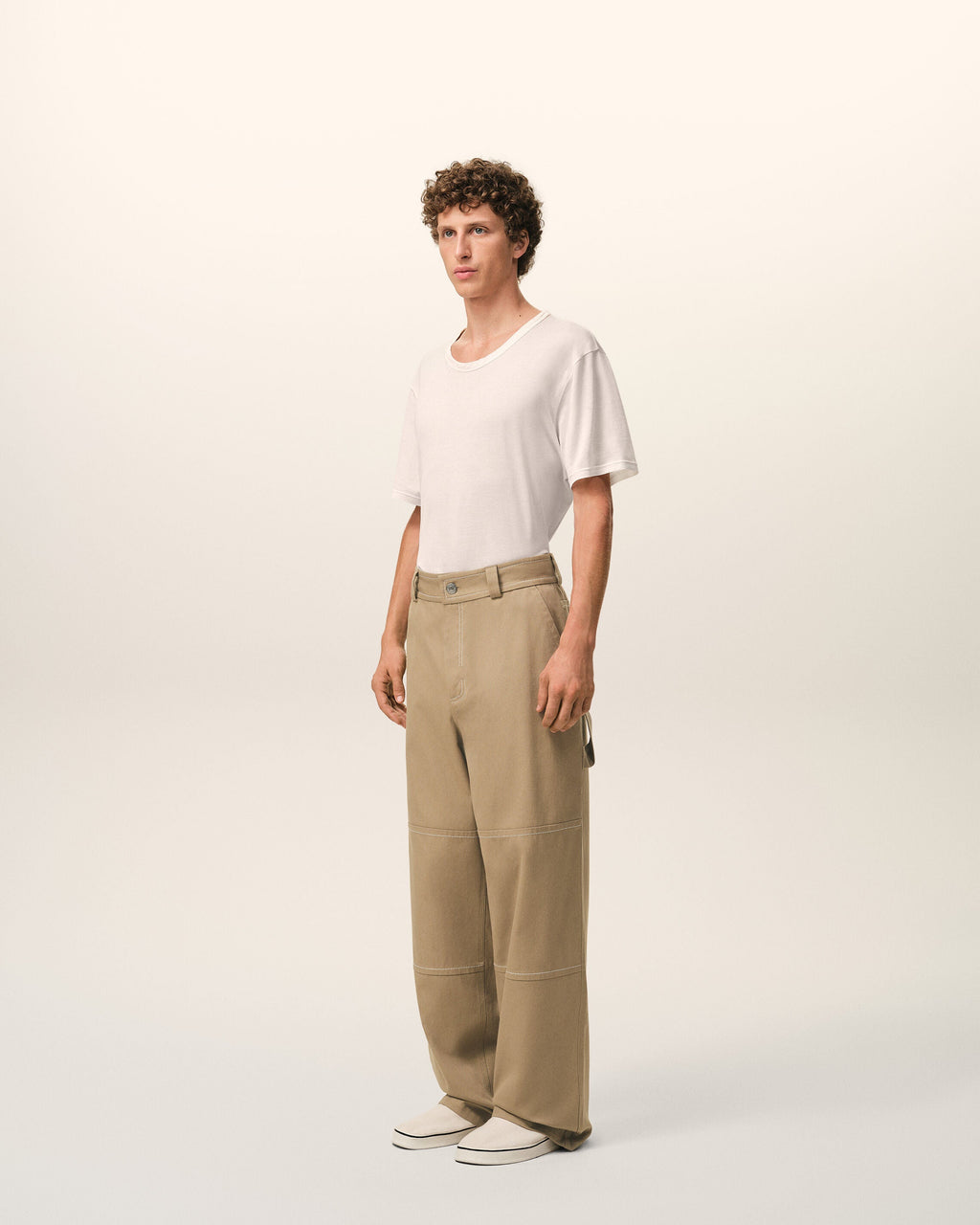 Beige Cotton Worker Trousers