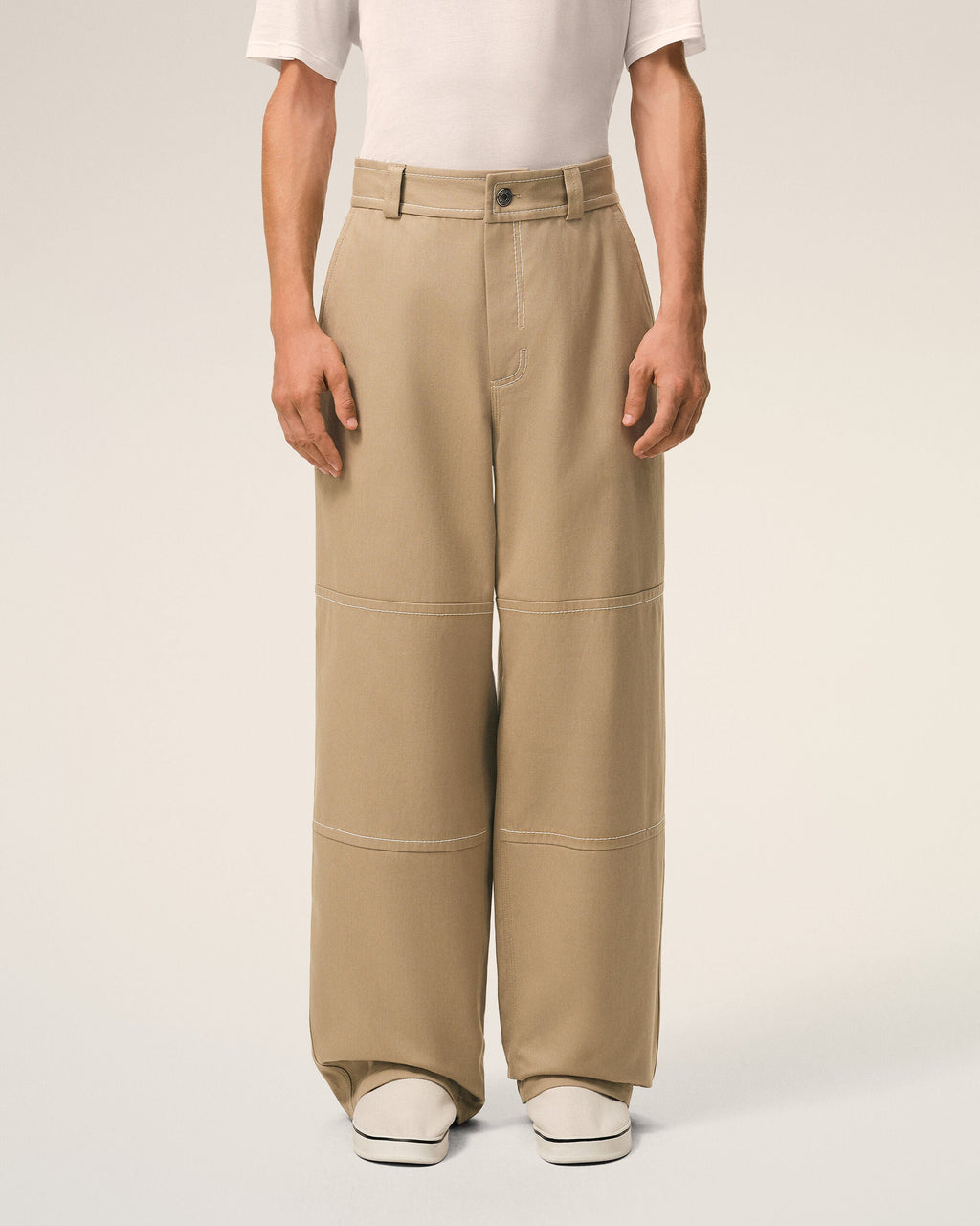 Beige Cotton Worker Trousers