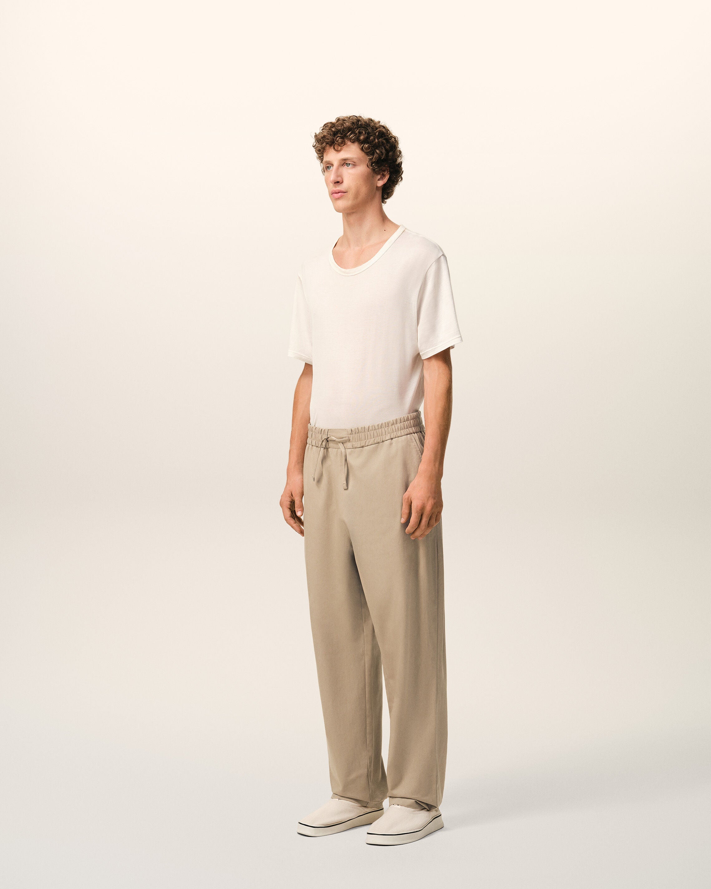 Beige Cotton Elasticated Waist Trousers