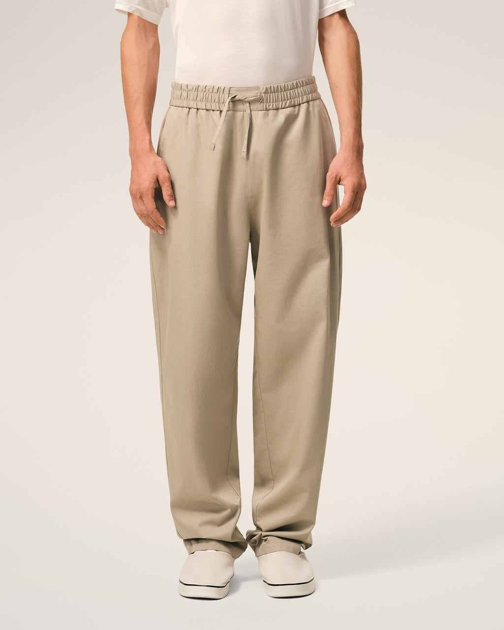 Beige Cotton Elasticated Waist Trousers