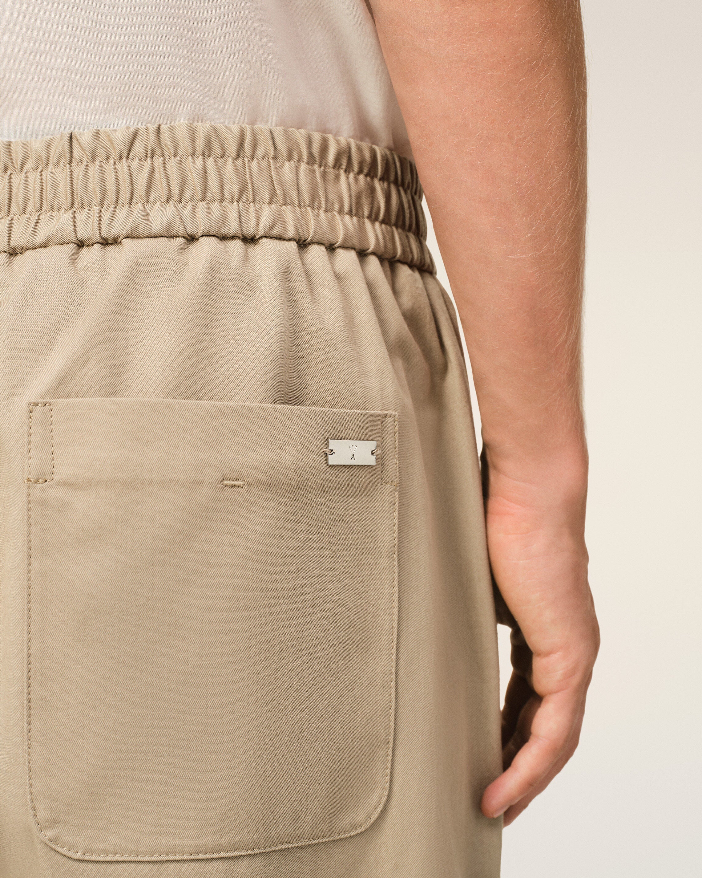 Beige Cotton Elasticated Waist Trousers