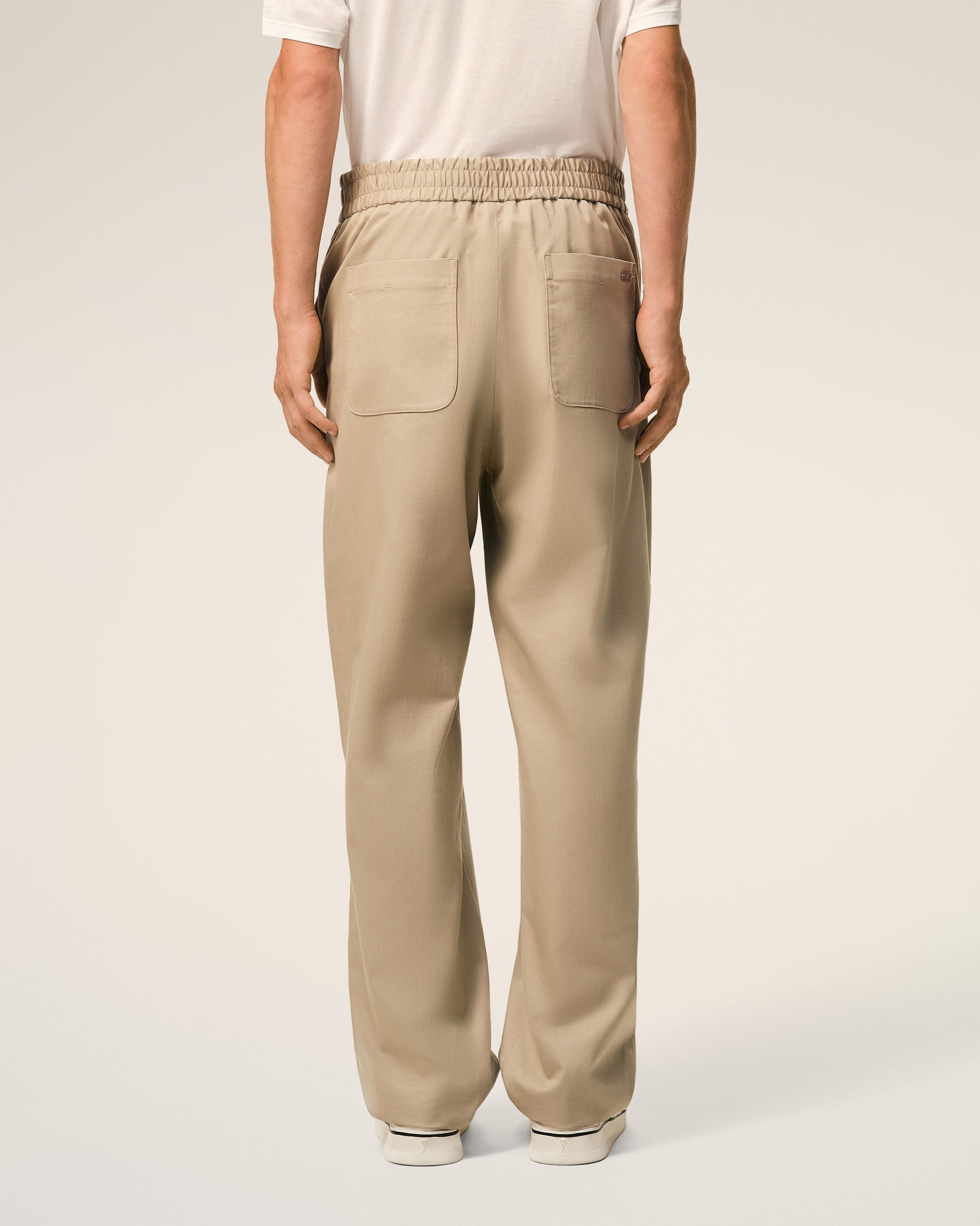 Beige Cotton Elasticated Waist Trousers