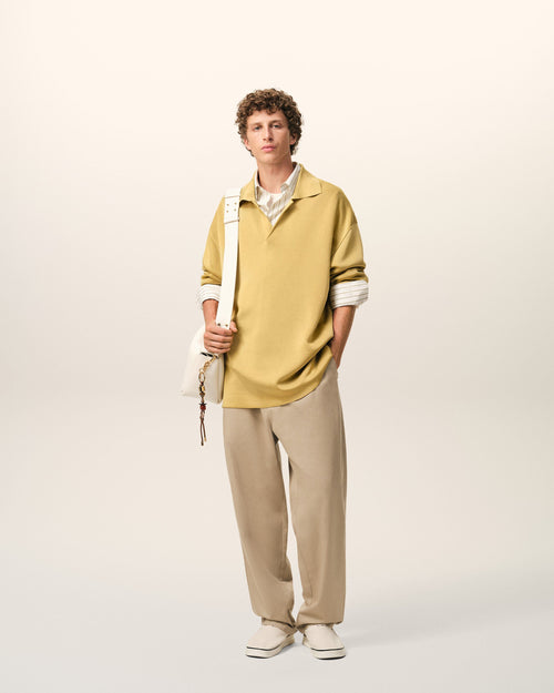 Beige Cotton Elasticated Waist Trousers