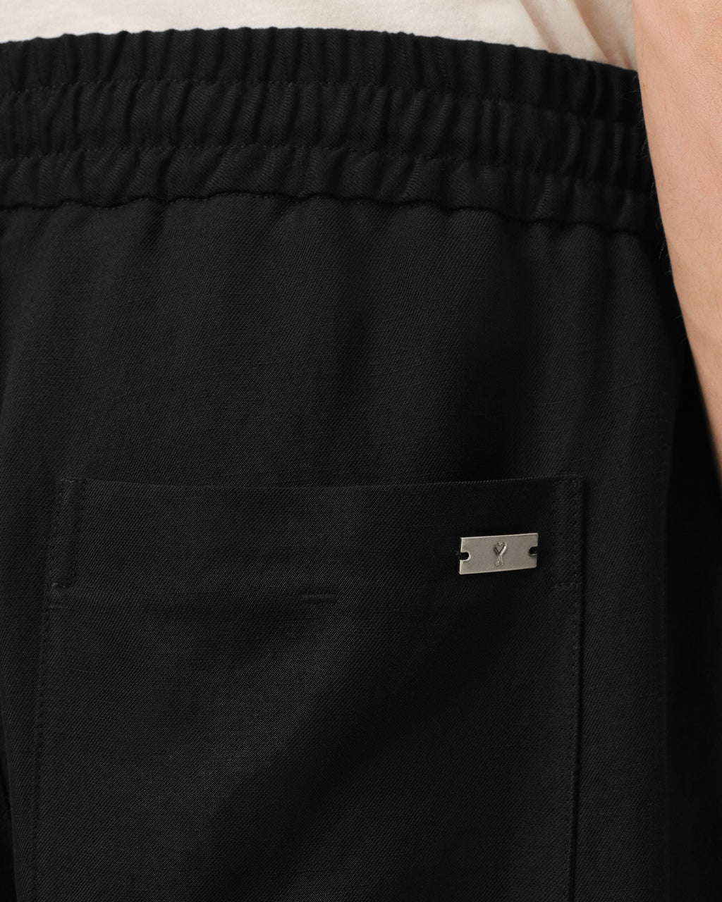 Black Blended Linen Elasticated Waist Trousers