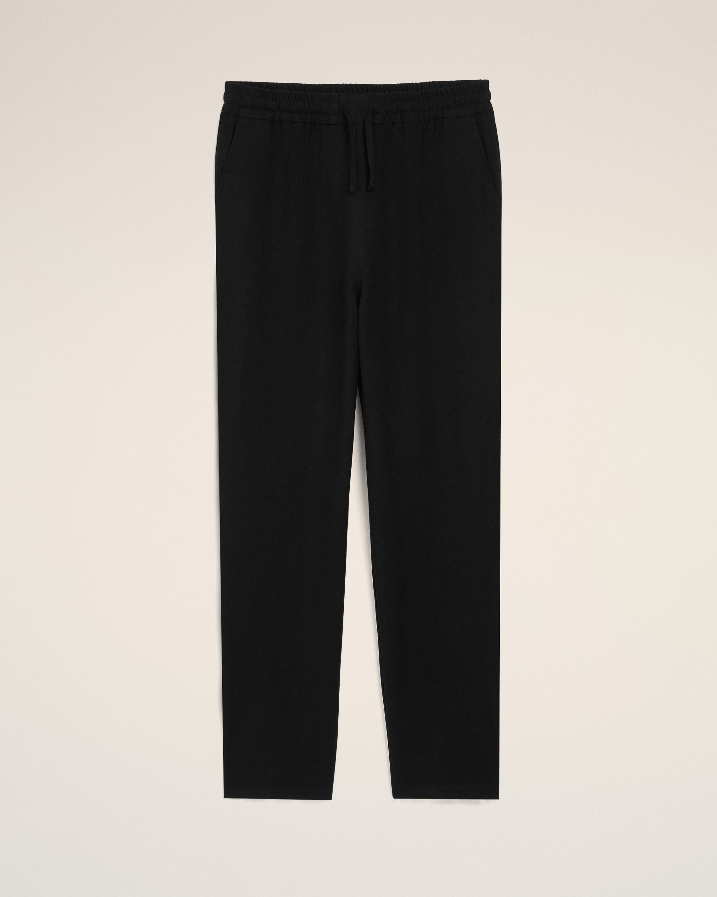 Black Blended Linen Elasticated Waist Trousers