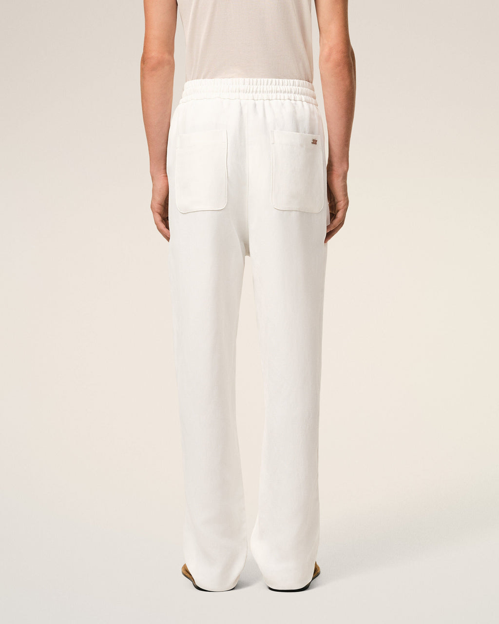 White Blended Linen Elasticated Waist Trousers