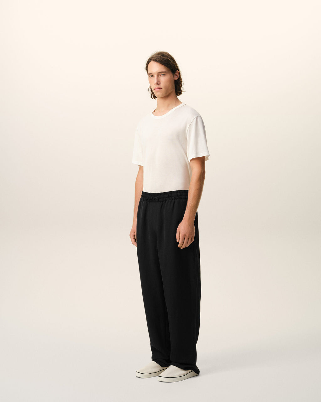 Black Blended Linen Elasticated Waist Trousers