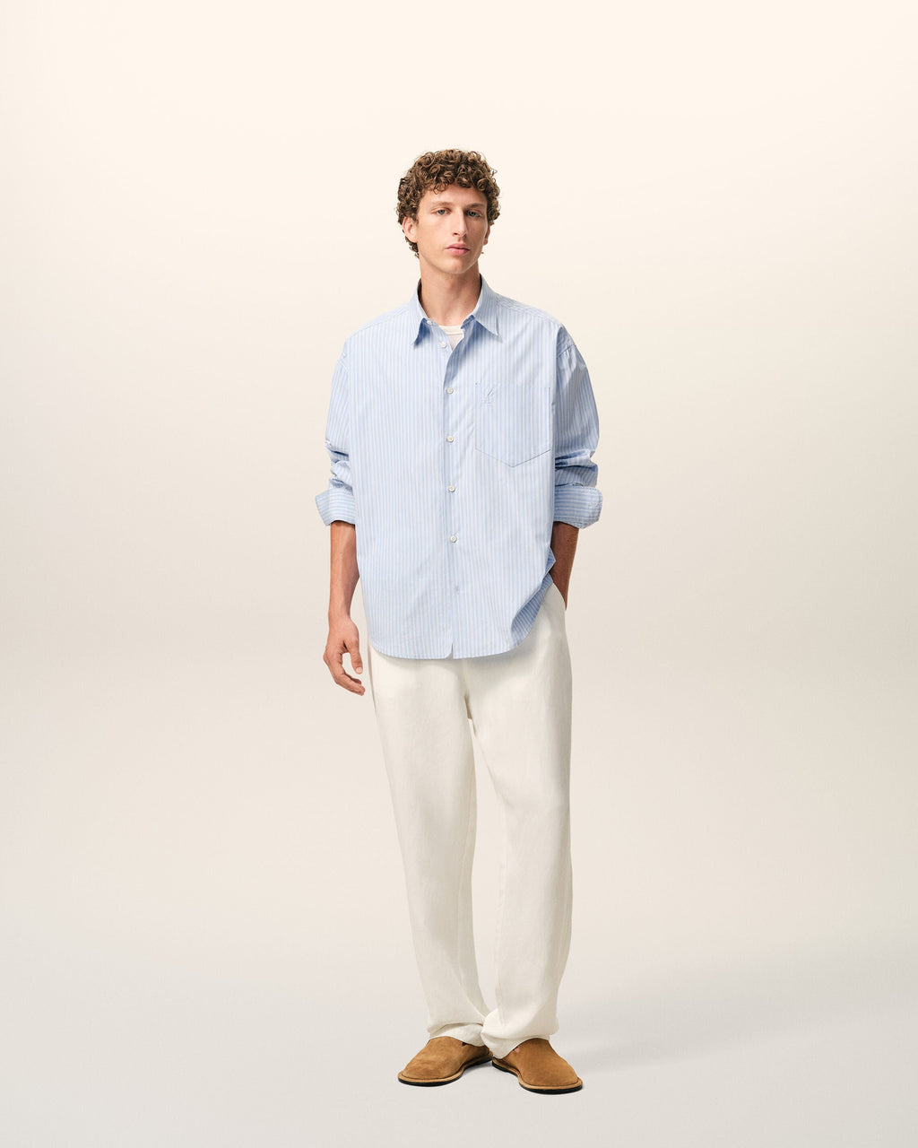 White Blended Linen Elasticated Waist Trousers