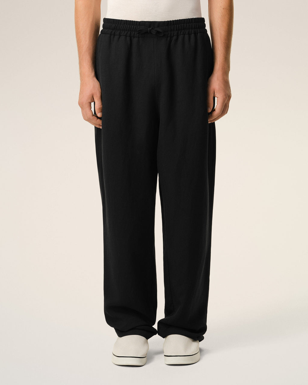 Black Blended Linen Elasticated Waist Trousers