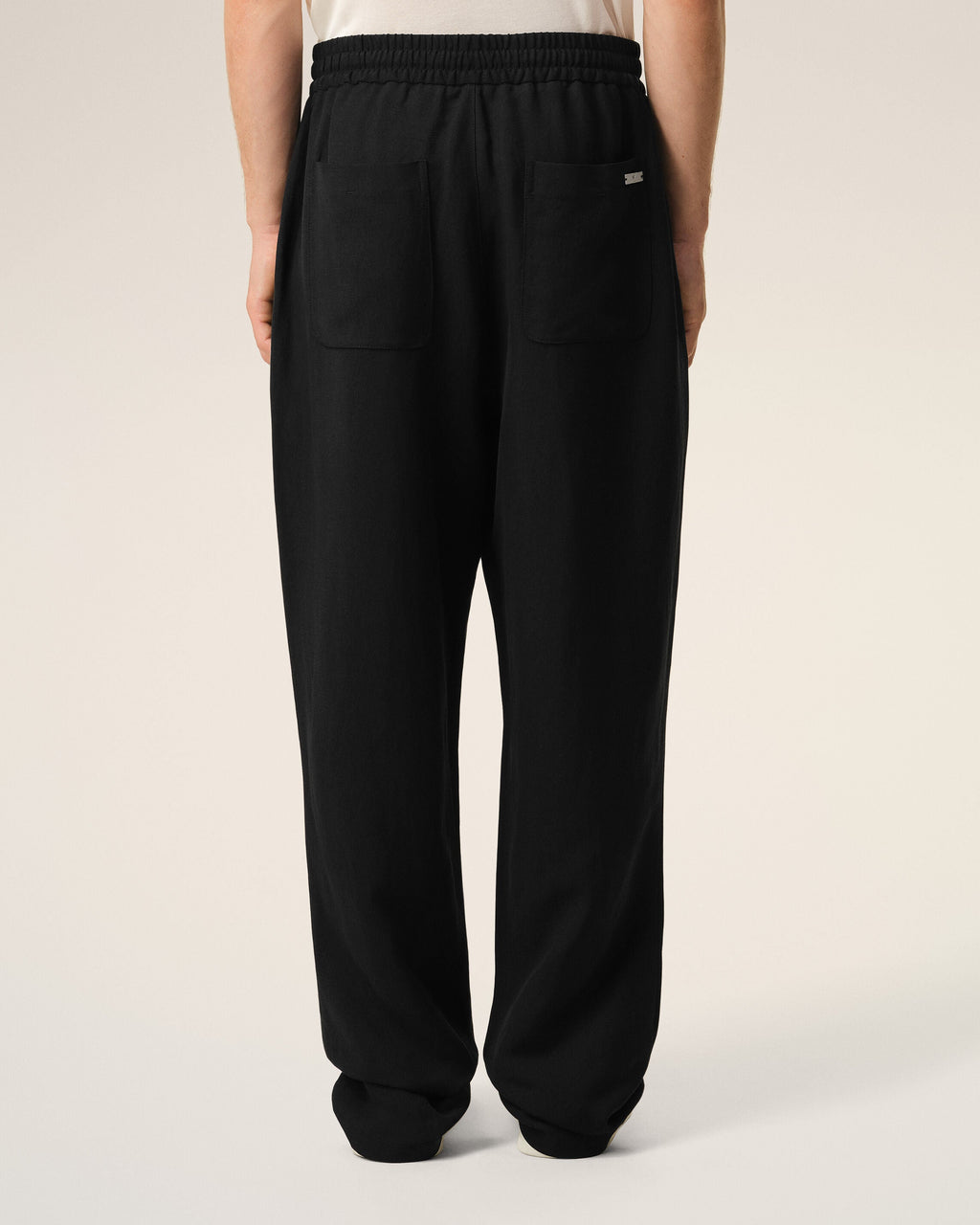 Black Blended Linen Elasticated Waist Trousers