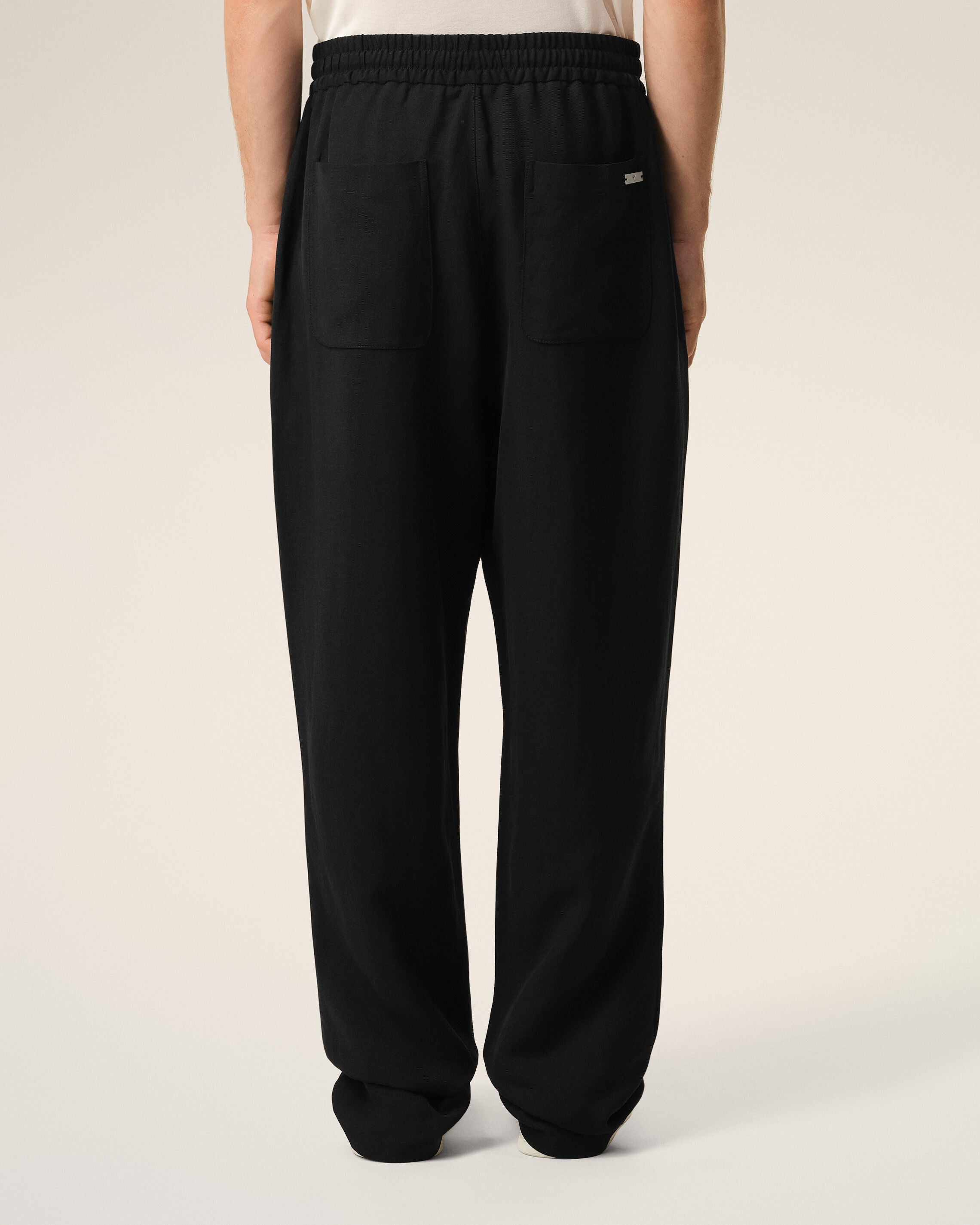 Black Blended Linen Elasticated Waist Trousers