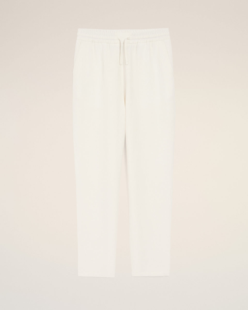 White Blended Linen Elasticated Waist Trousers