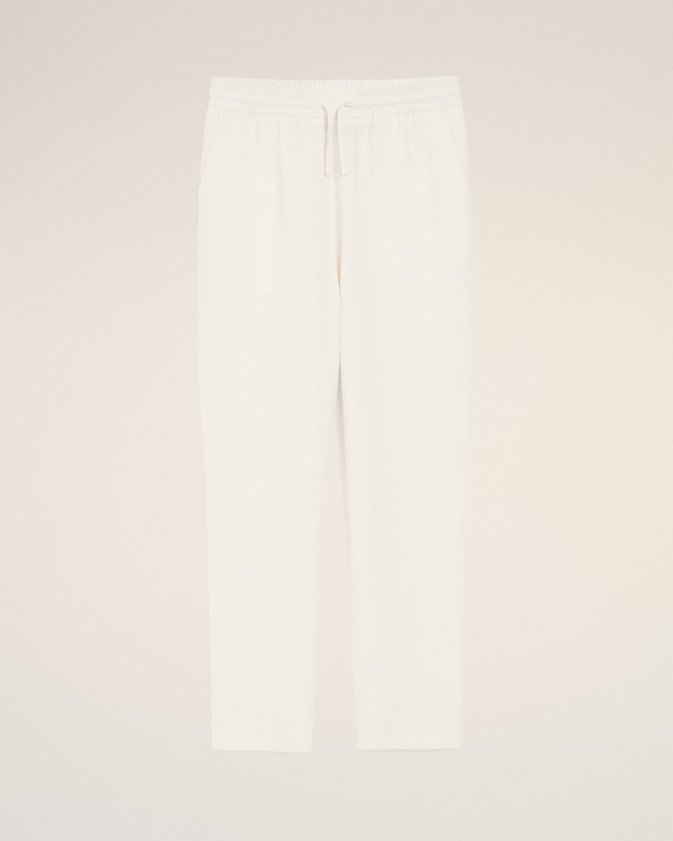 White Blended Linen Elasticated Waist Trousers