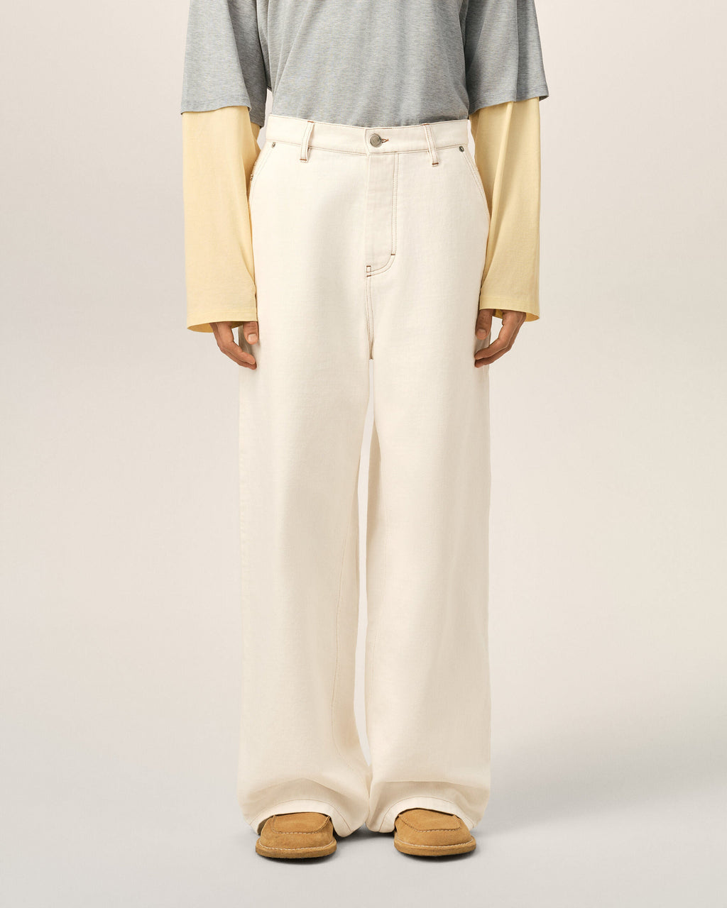 White Cotton Wide Fit Trousers