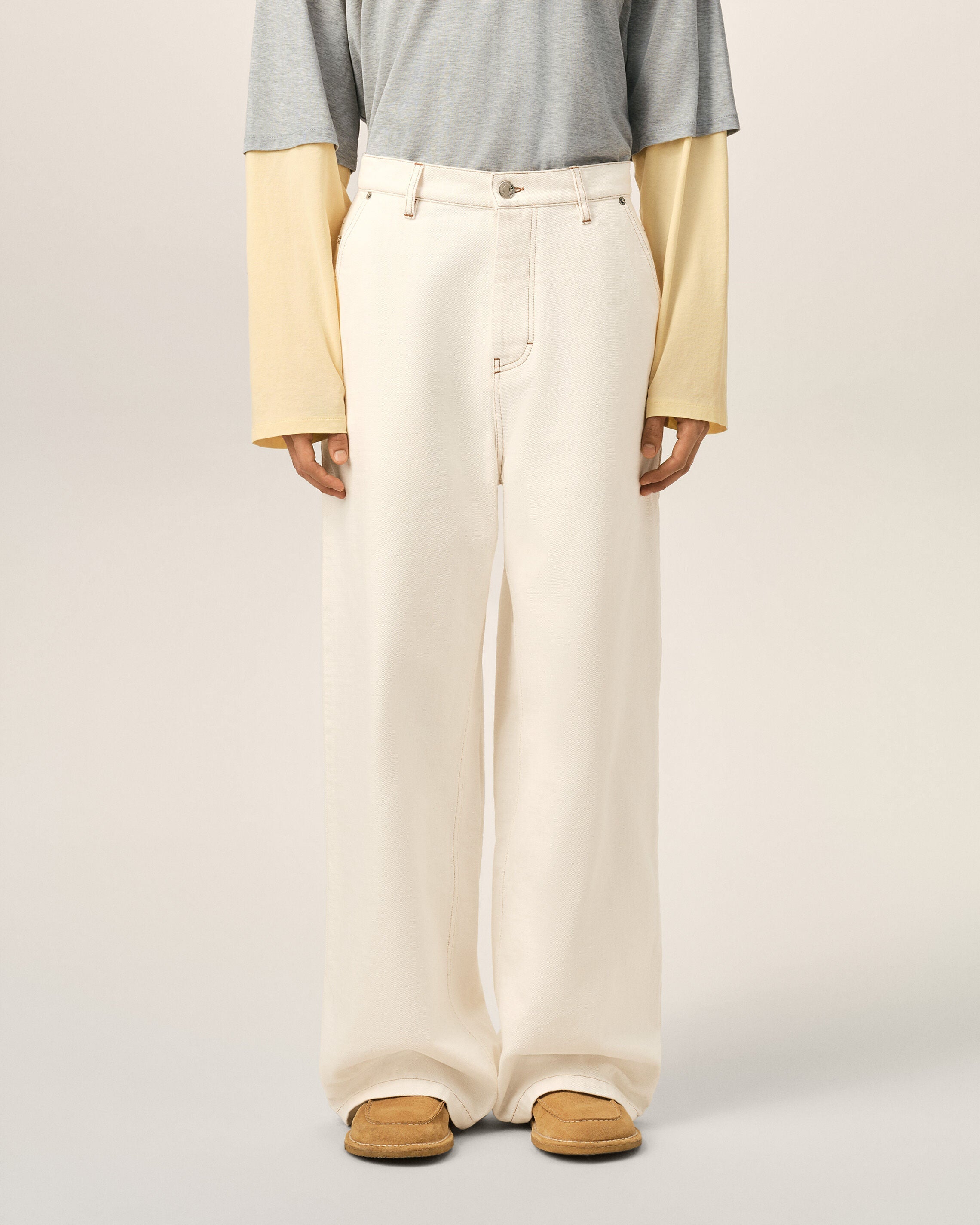 White Cotton Wide Fit Trousers
