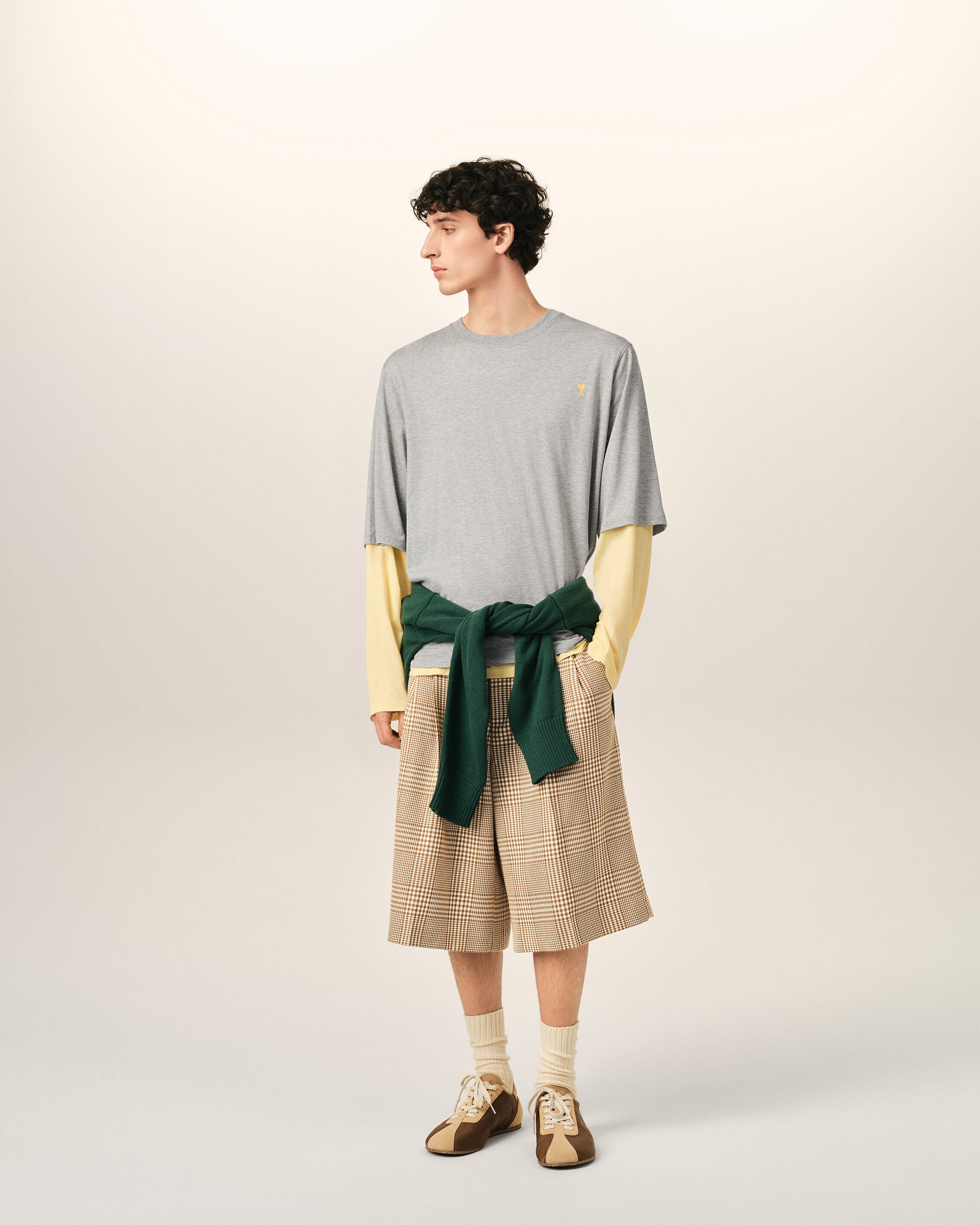 Grey Cotton Double-Sleeve Effect Ami De Coeur T-Shirt