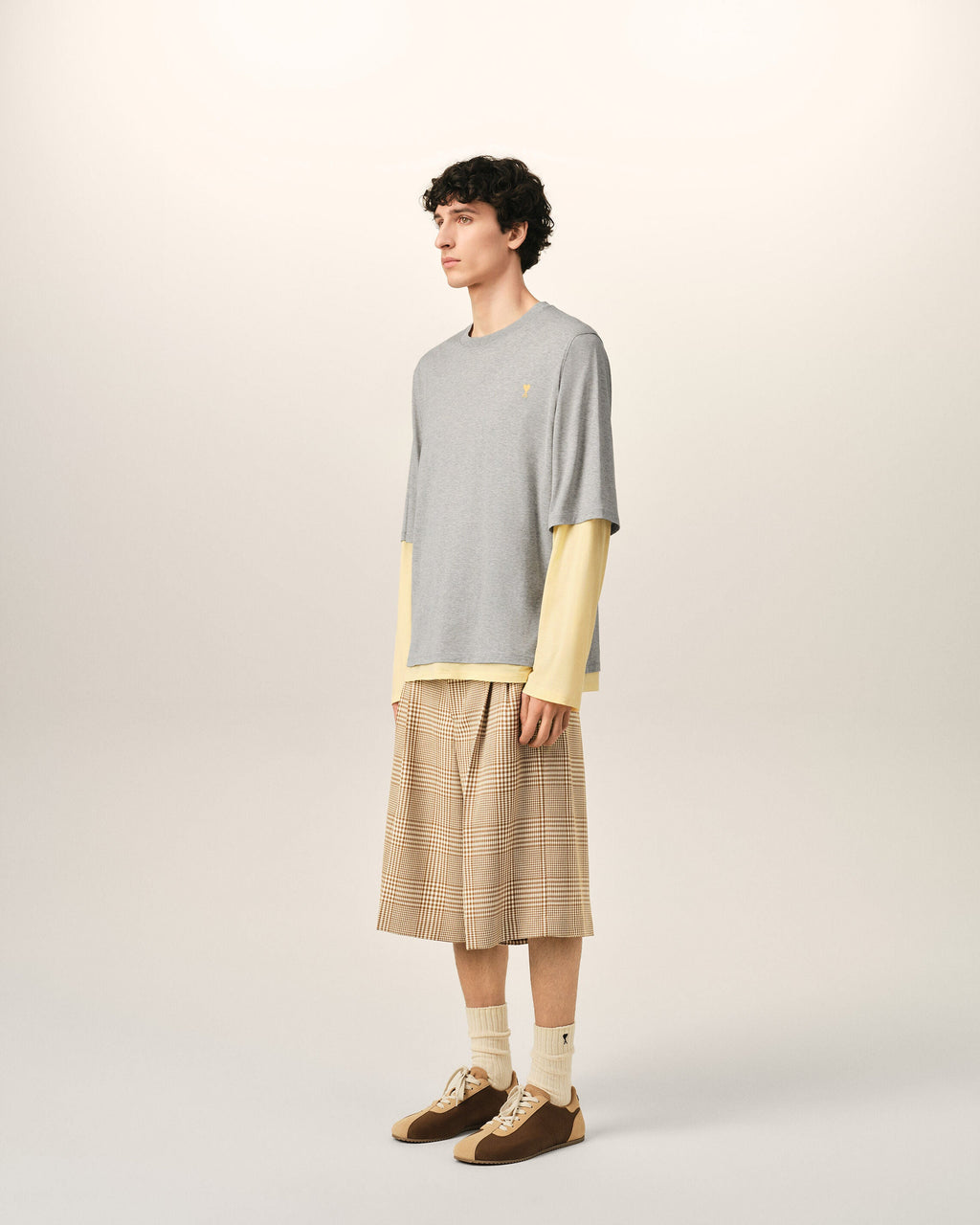 Grey Cotton Double-Sleeve Effect Ami De Coeur T-Shirt