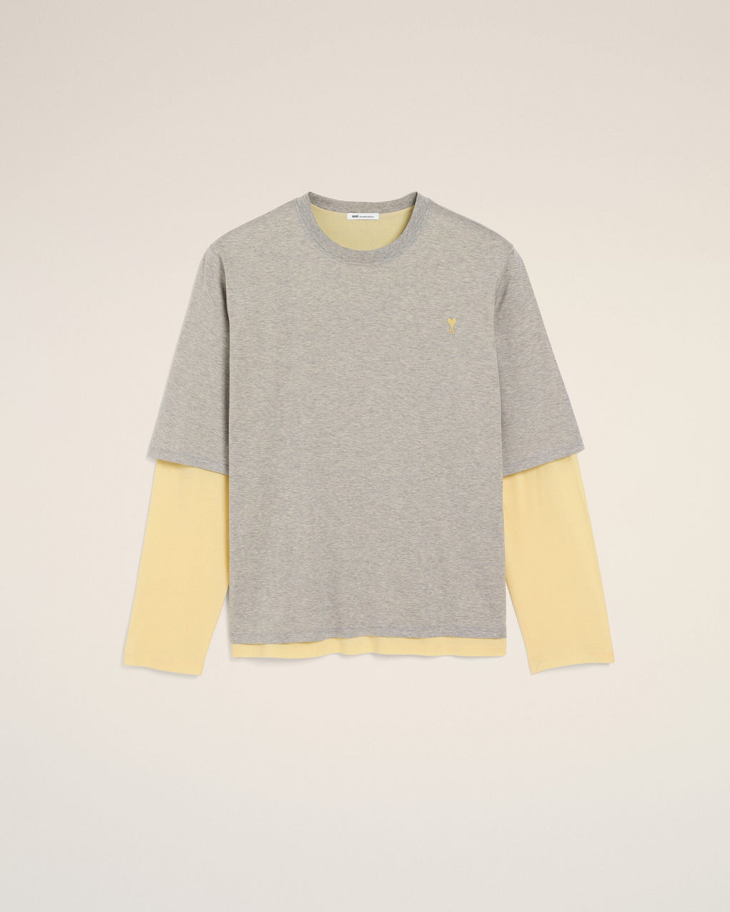 Grey Cotton Double-Sleeve Effect Ami De Coeur T-Shirt