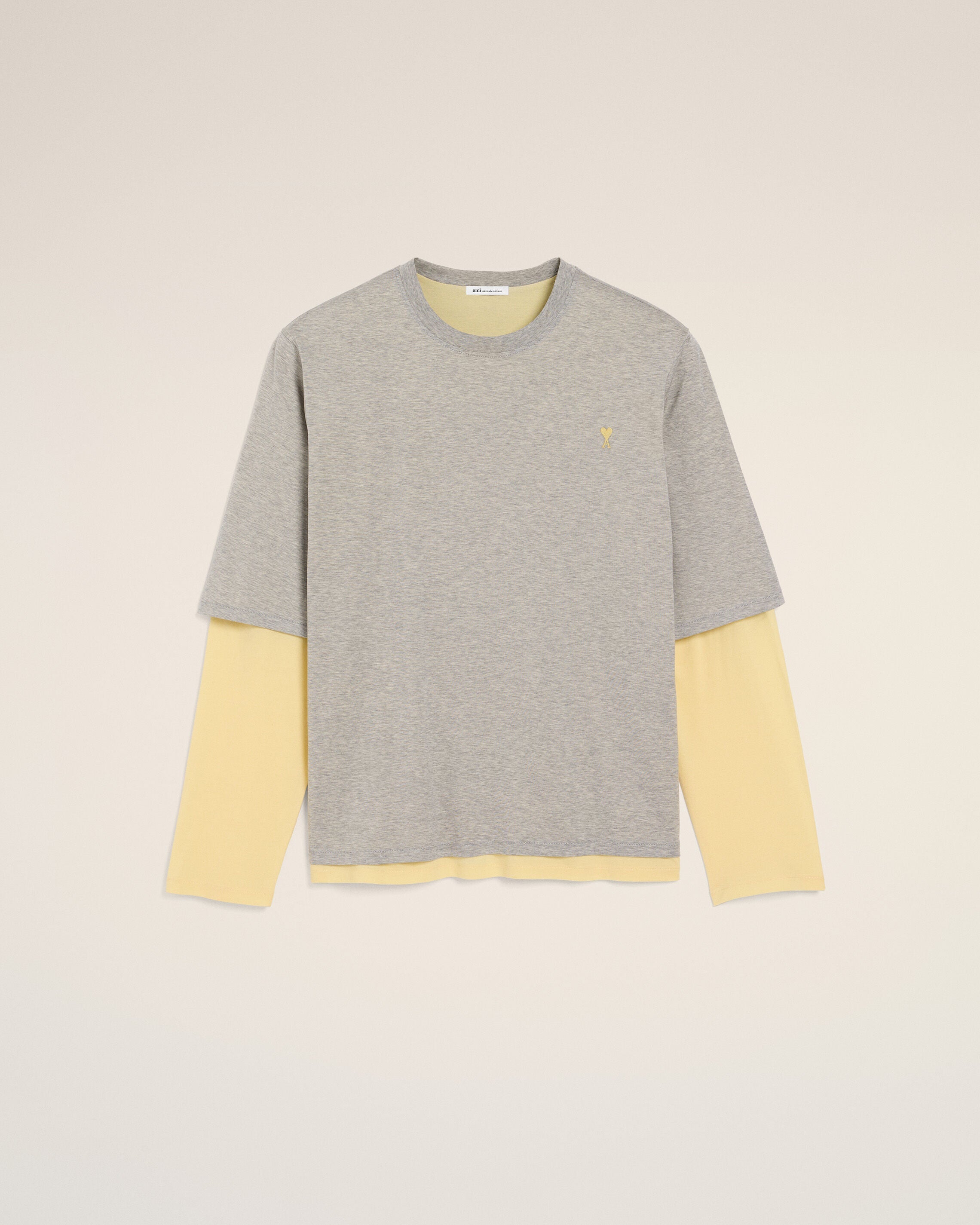 Grey Cotton Double-Sleeve Effect Ami De Coeur T-Shirt