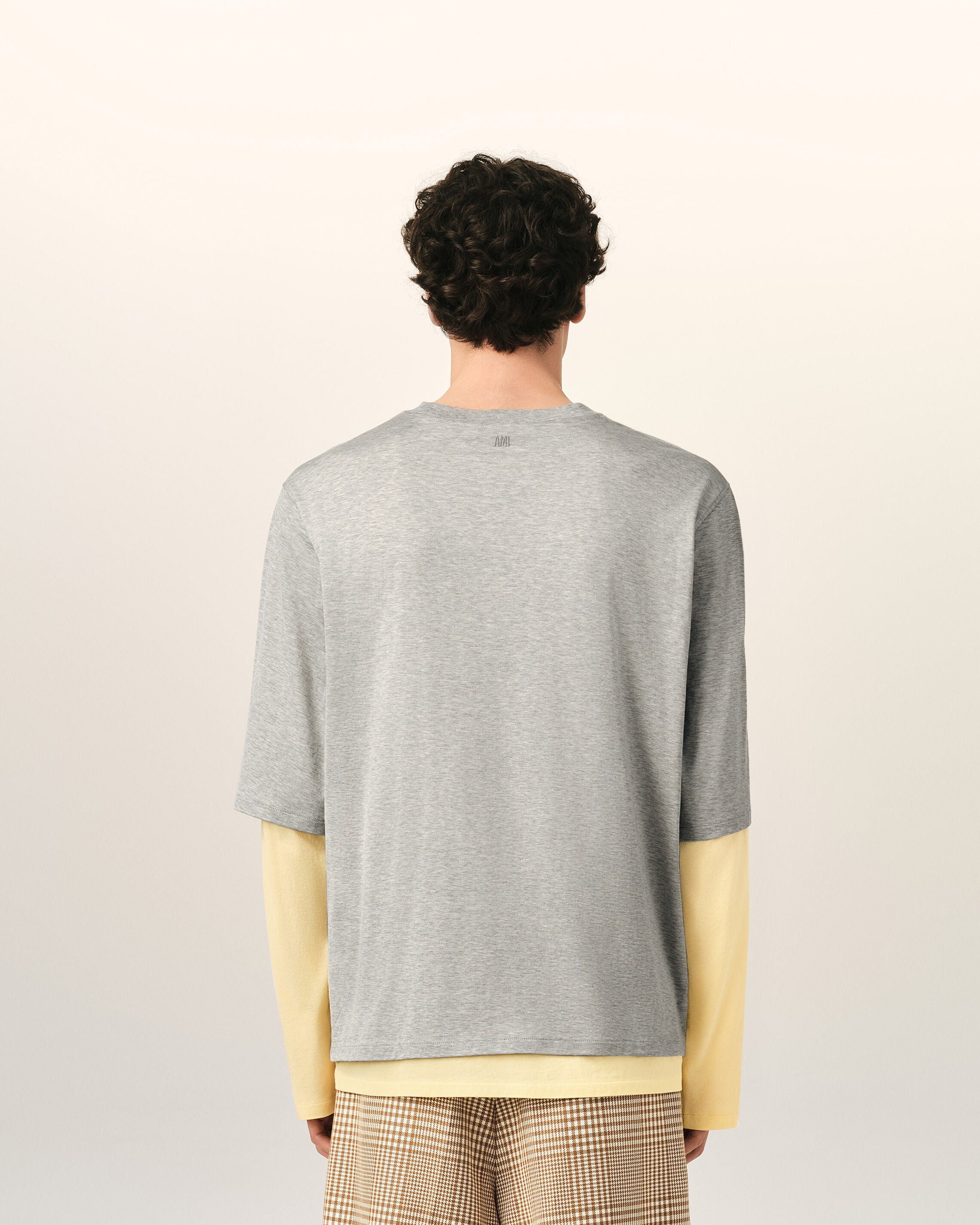 Grey Cotton Double-Sleeve Effect Ami De Coeur T-Shirt