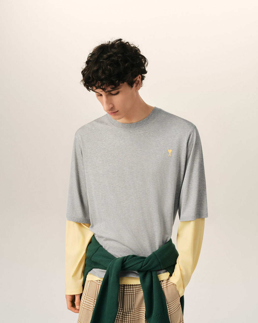 Grey Cotton Double-Sleeve Effect Ami De Coeur T-Shirt