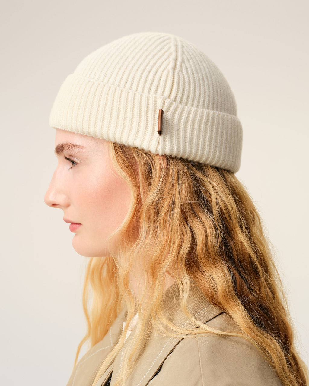 White Wool Ami Leather Label Beanie