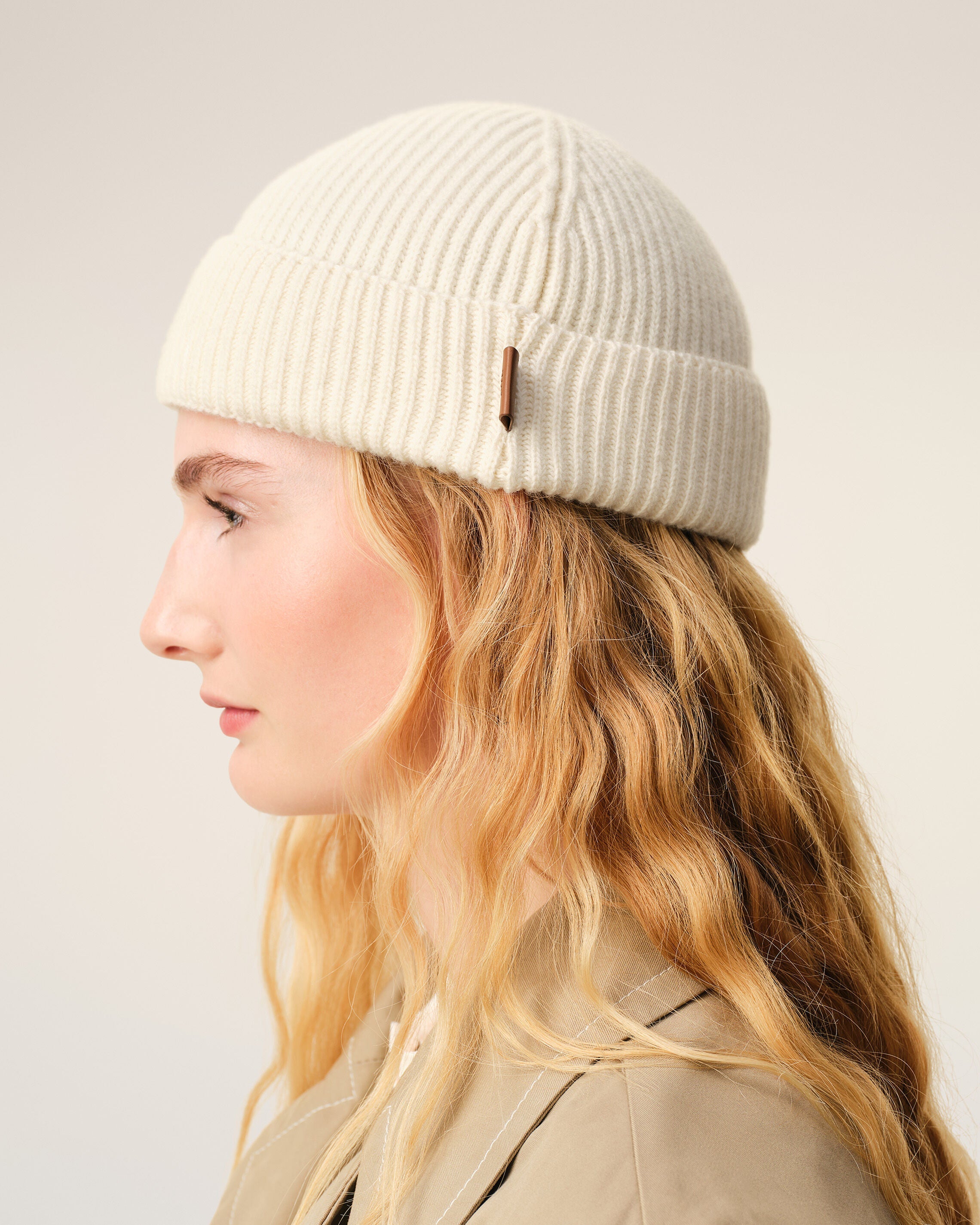 White Wool Ami Leather Label Beanie
