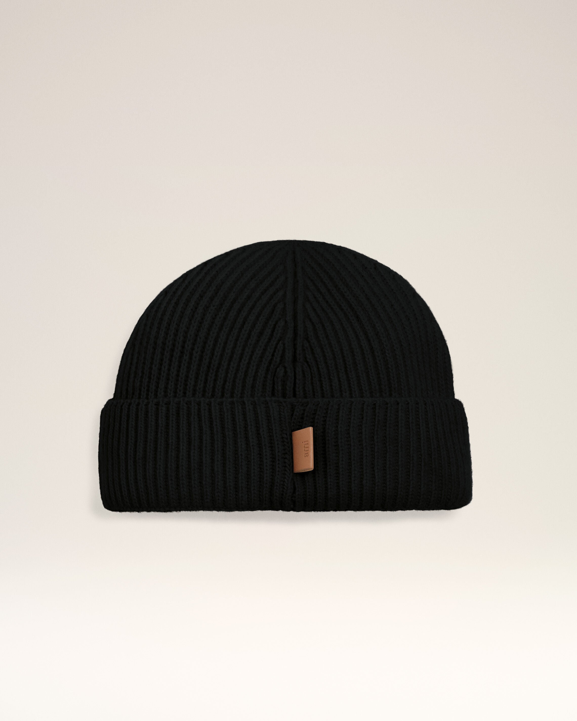 Black Wool Ami Leather Label Beanie