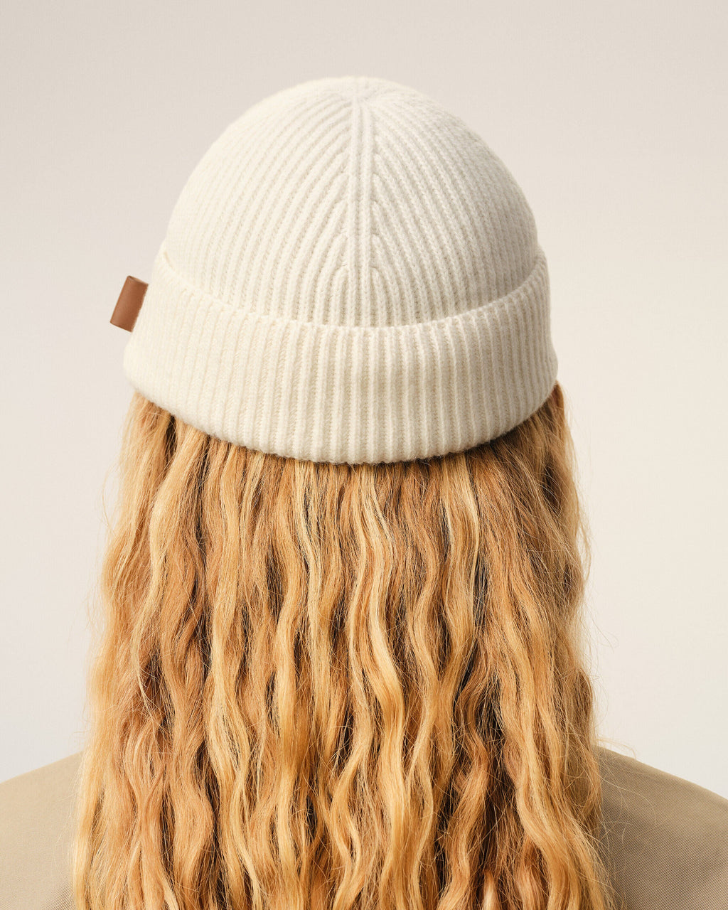 White Wool Ami Leather Label Beanie
