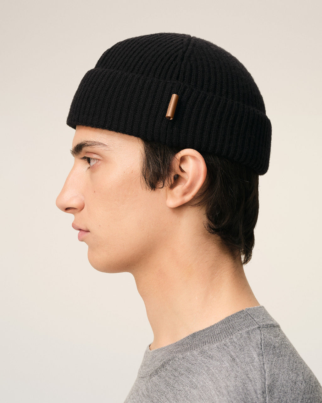 Black Wool Ami Leather Label Beanie
