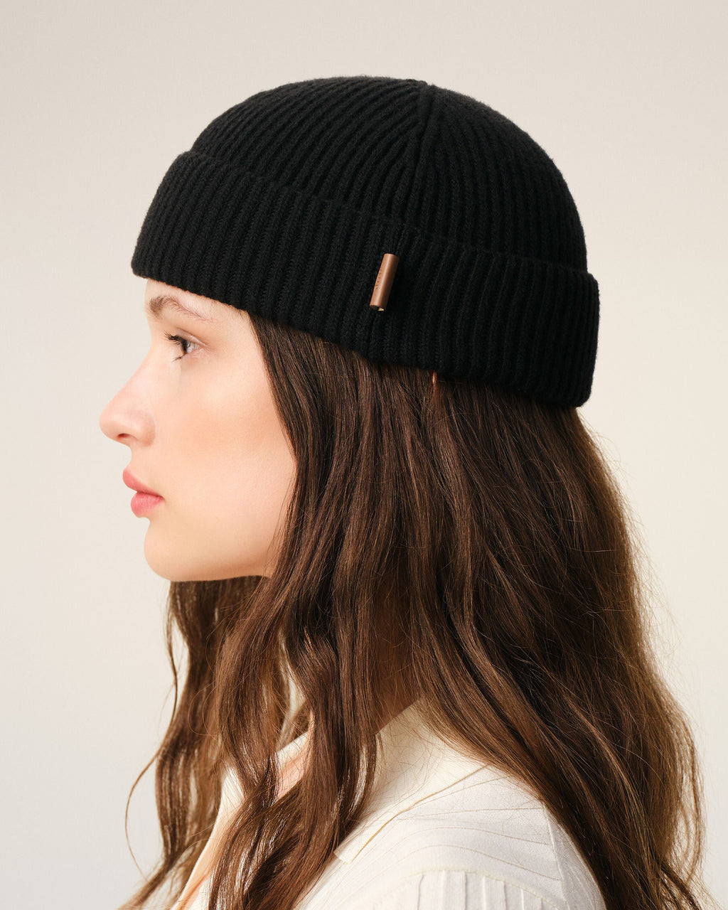 Black Wool Ami Leather Label Beanie