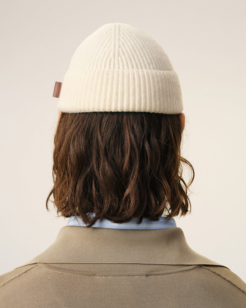 White Wool Ami Leather Label Beanie