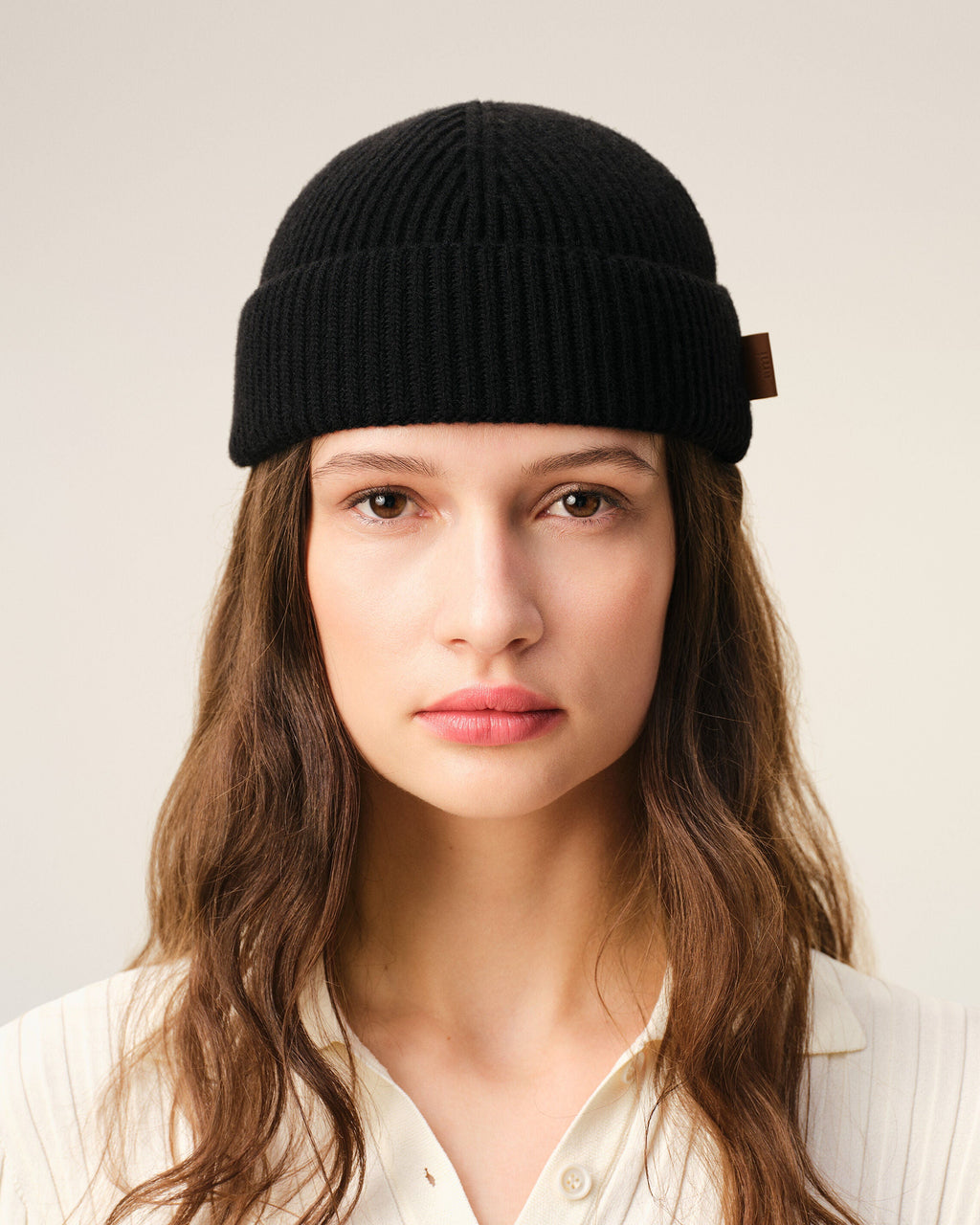 Black Wool Ami Leather Label Beanie