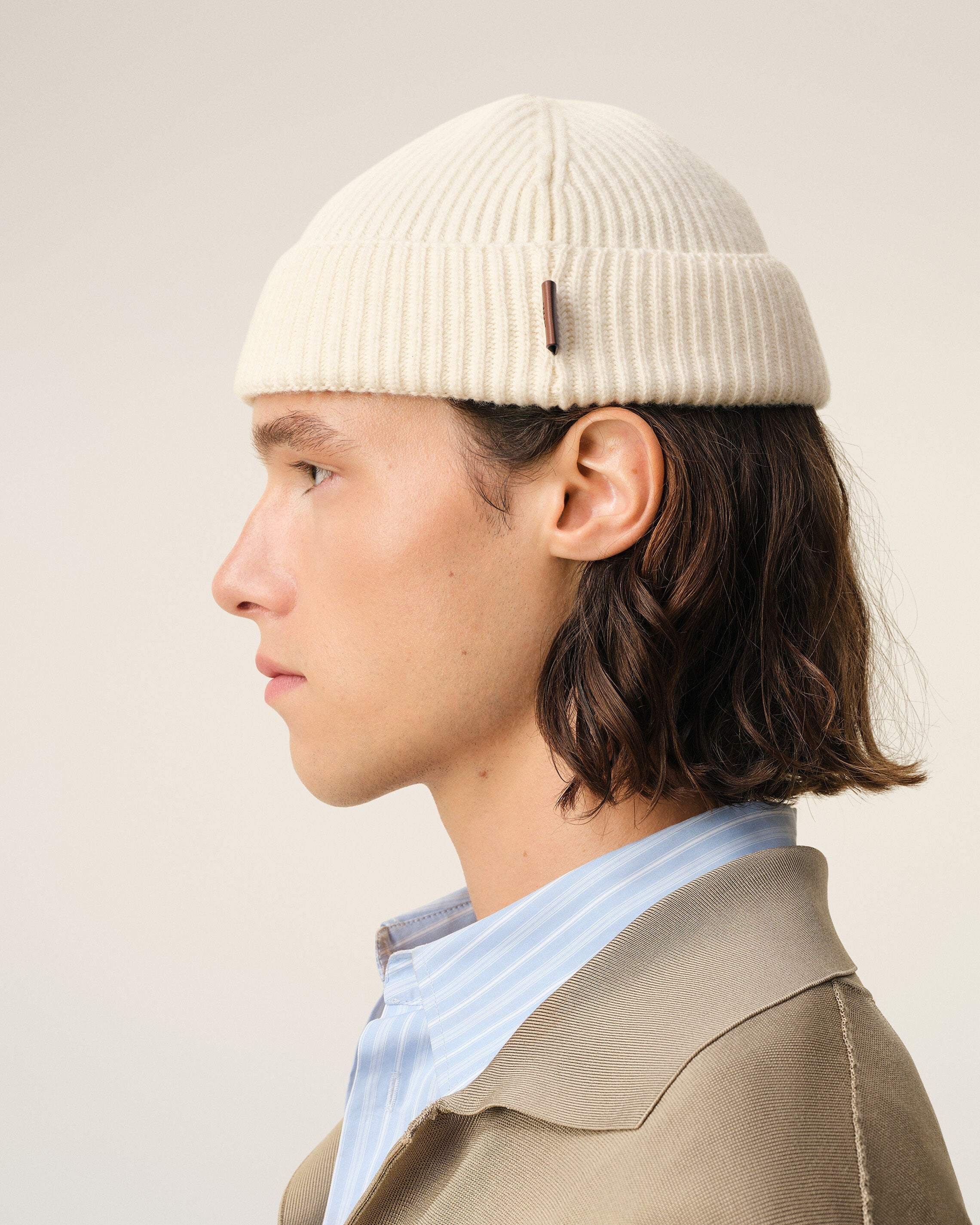 White Wool Ami Leather Label Beanie