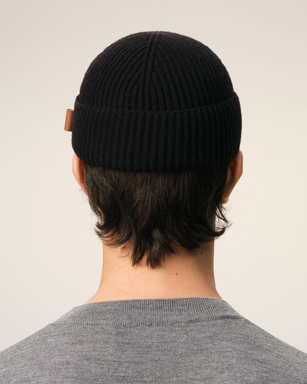 Black Wool Ami Leather Label Beanie