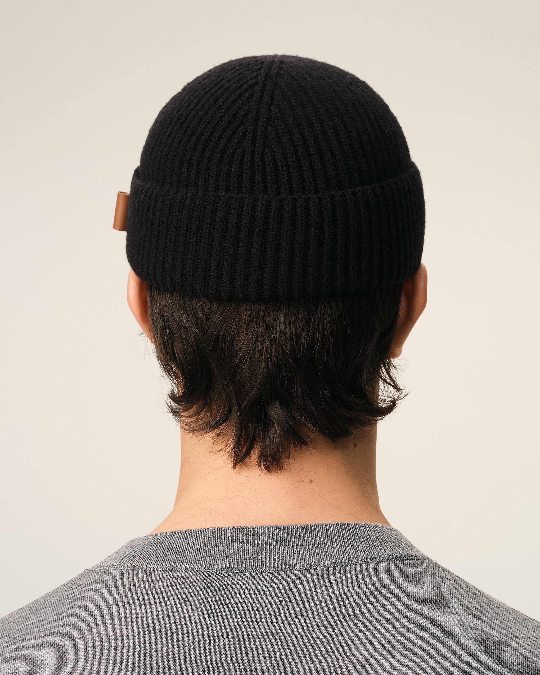 Black Wool Ami Leather Label Beanie