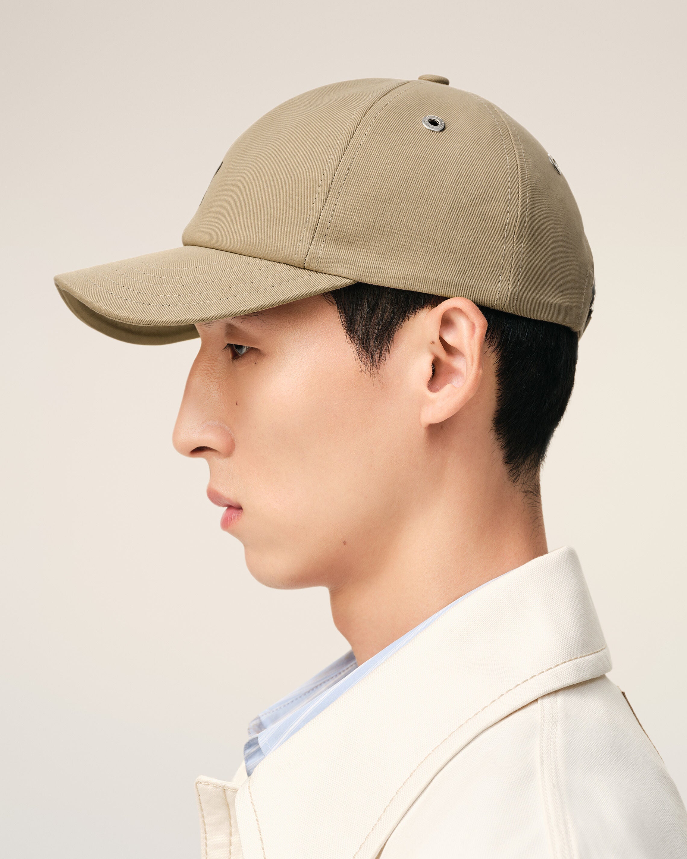 Beige Cotton Ami De Coeur Embroidery Cap