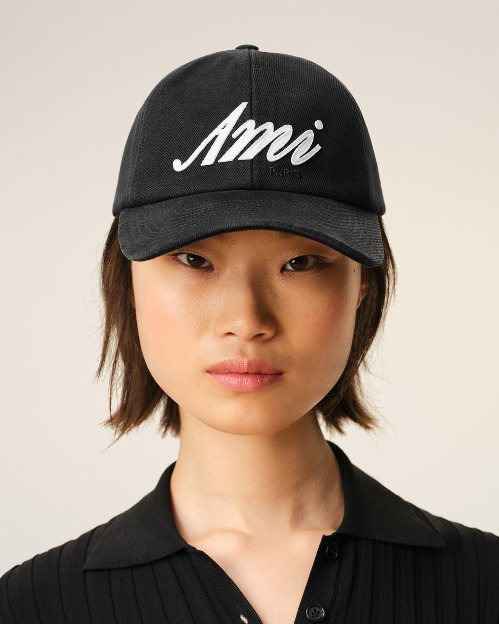 Black Cotton Ami Felt Patch Cap