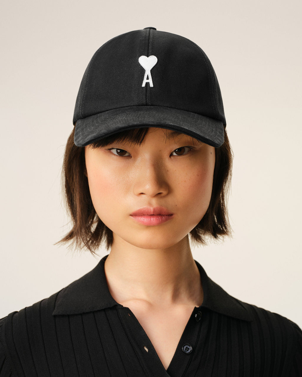 Black Cotton Ami De Coeur Felt Patch Cap