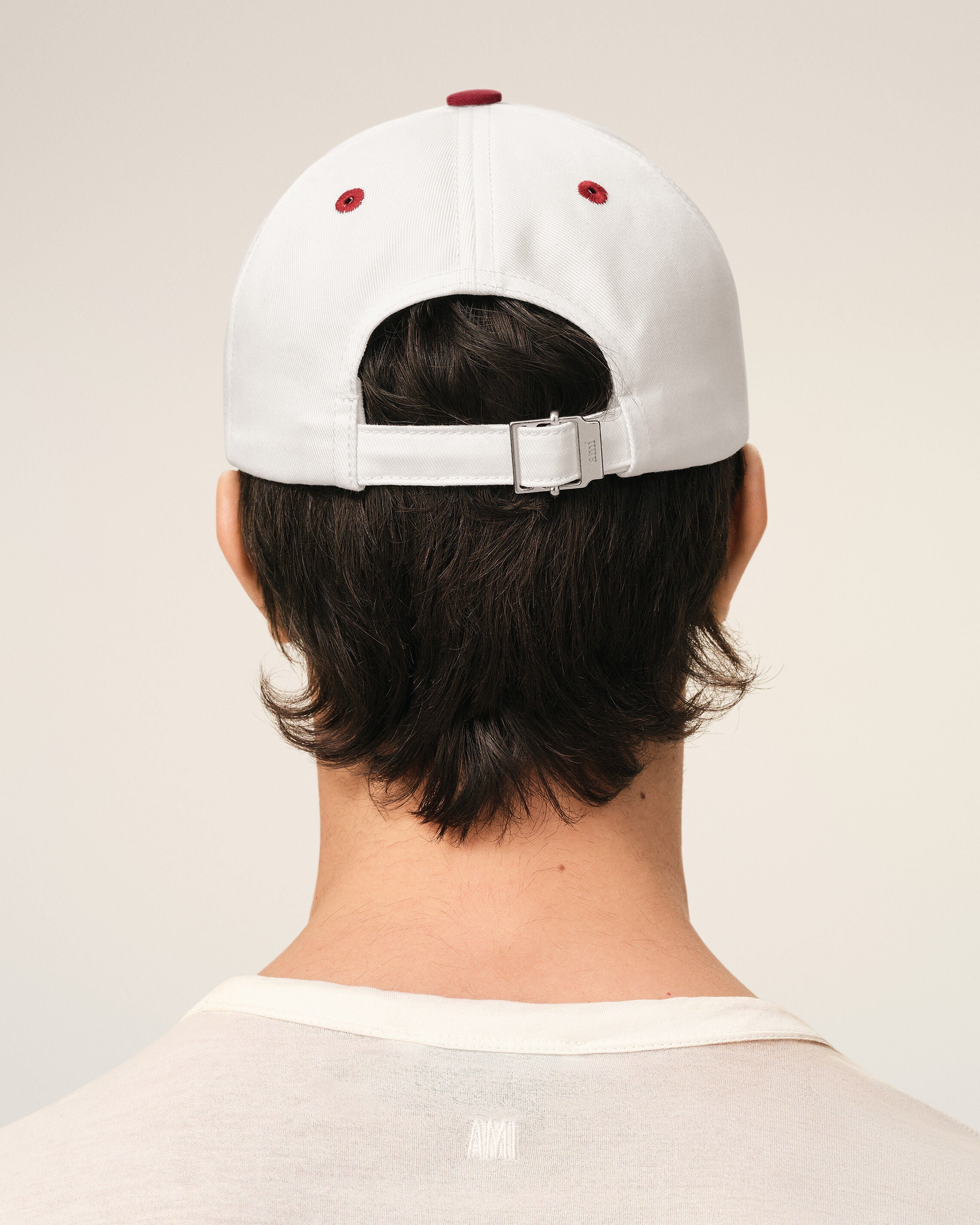 Red And White Bicolor Cotton Ami Paris Cap