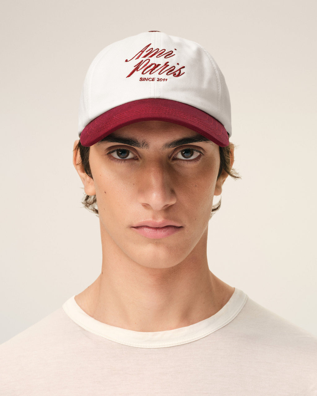 Red And White Bicolor Cotton Ami Paris Cap