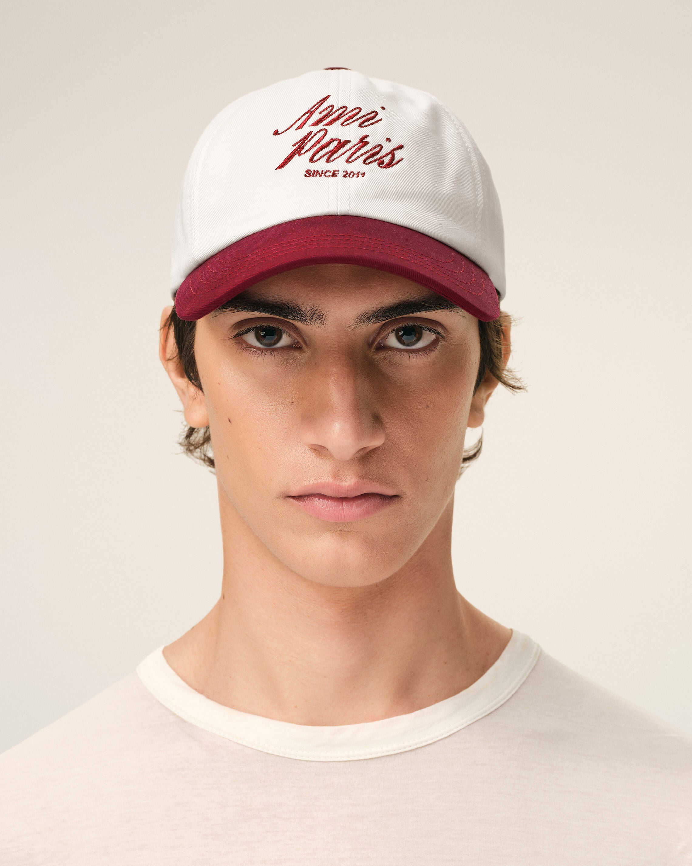 Red And White Bicolor Cotton Ami Paris Cap