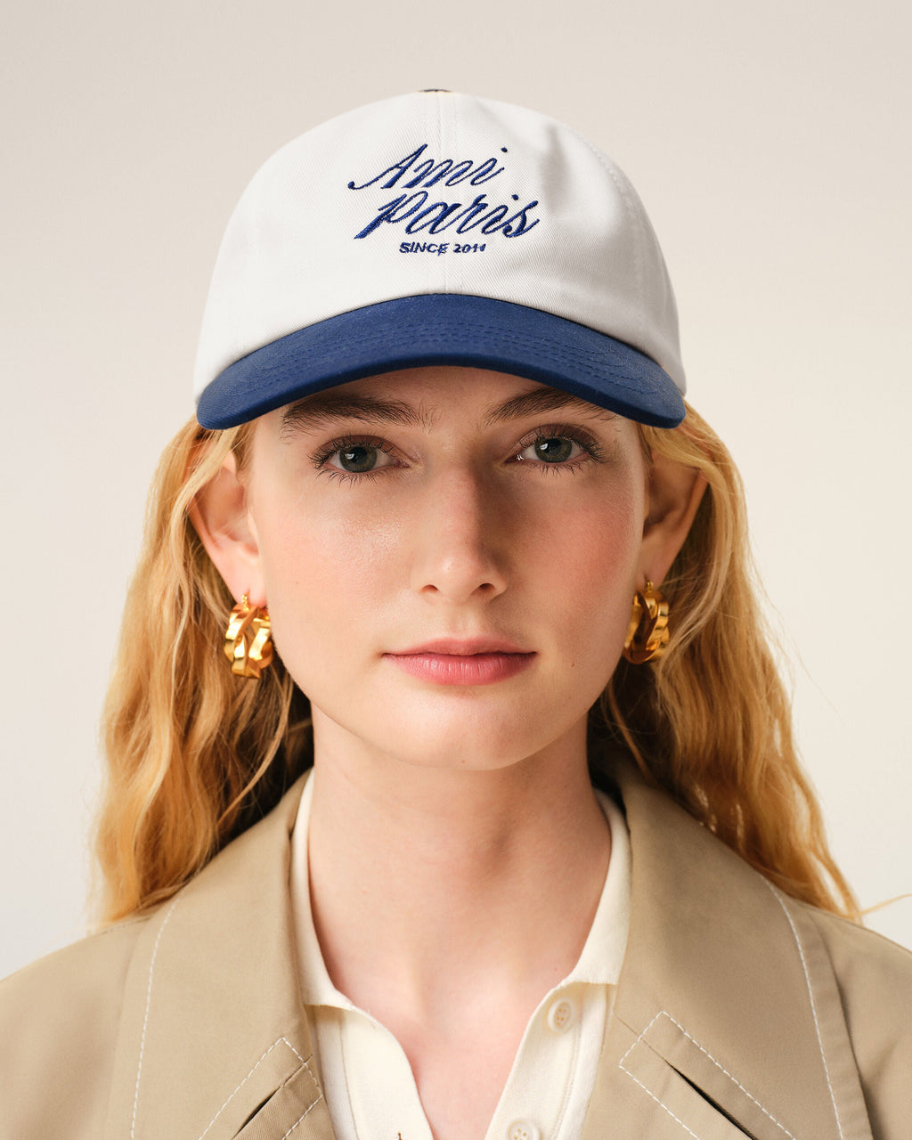 Blue And White Bicolor Cotton Ami Paris Cap