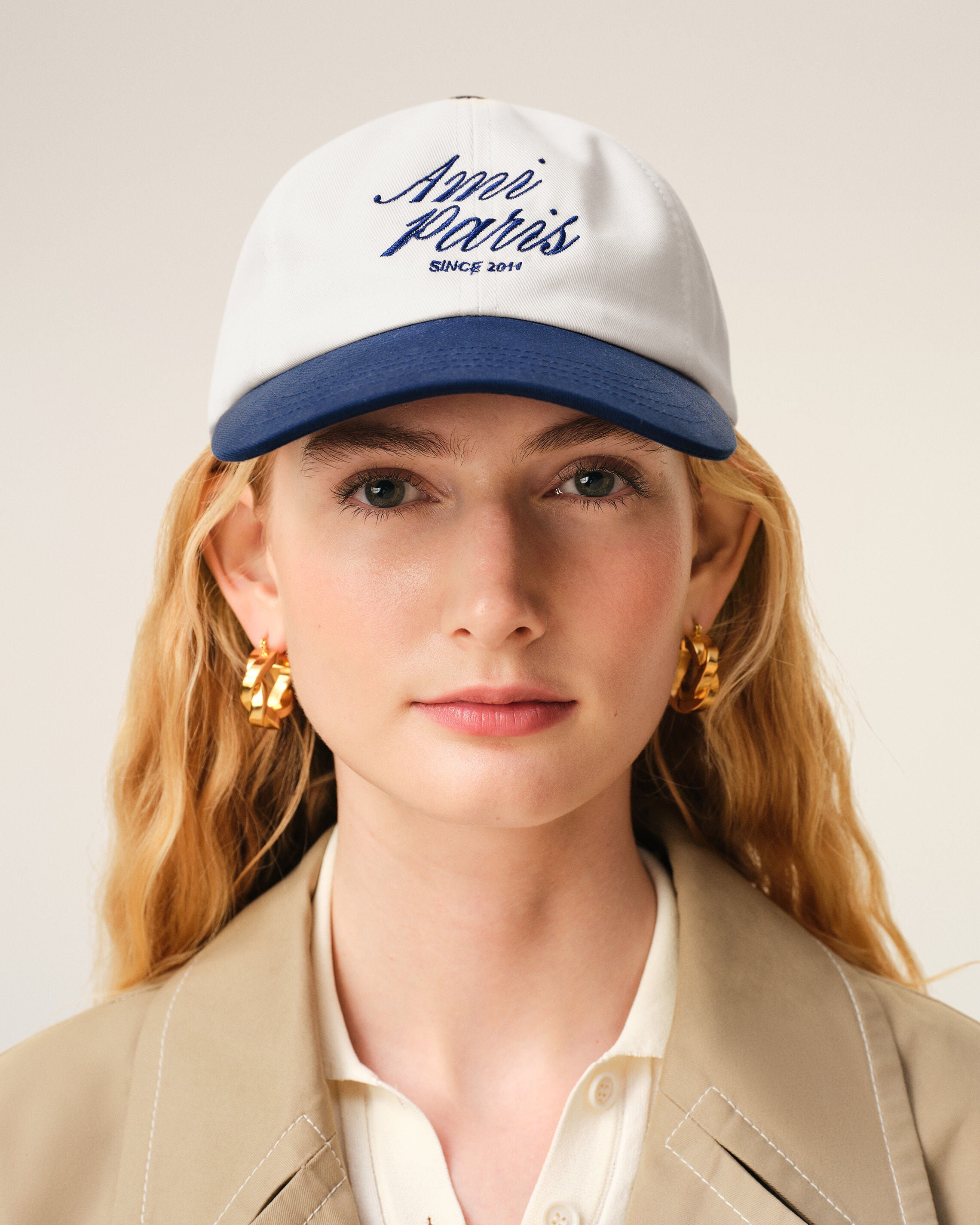 Blue And White Bicolor Cotton Ami Paris Cap