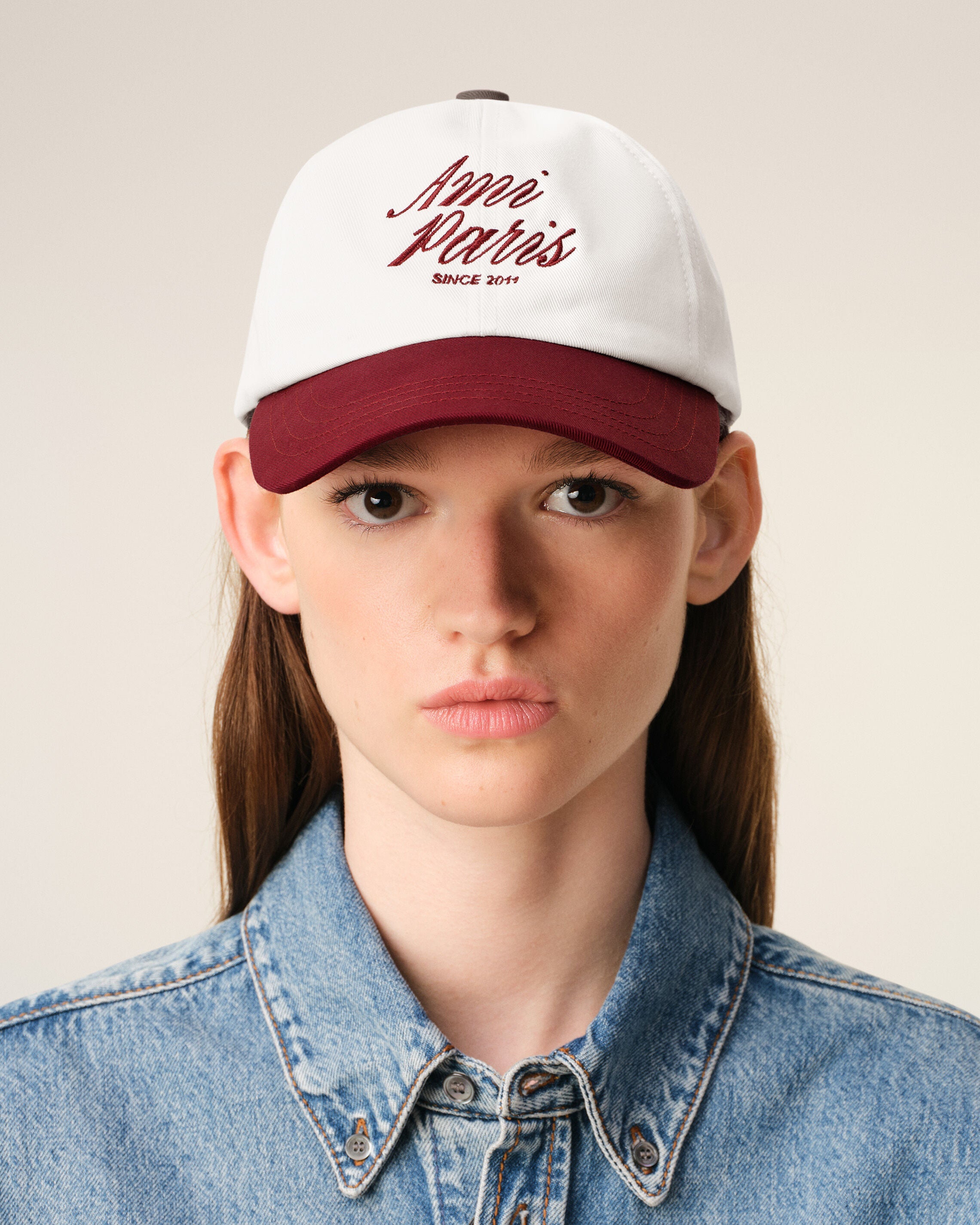 Red And White Bicolor Cotton Ami Paris Cap