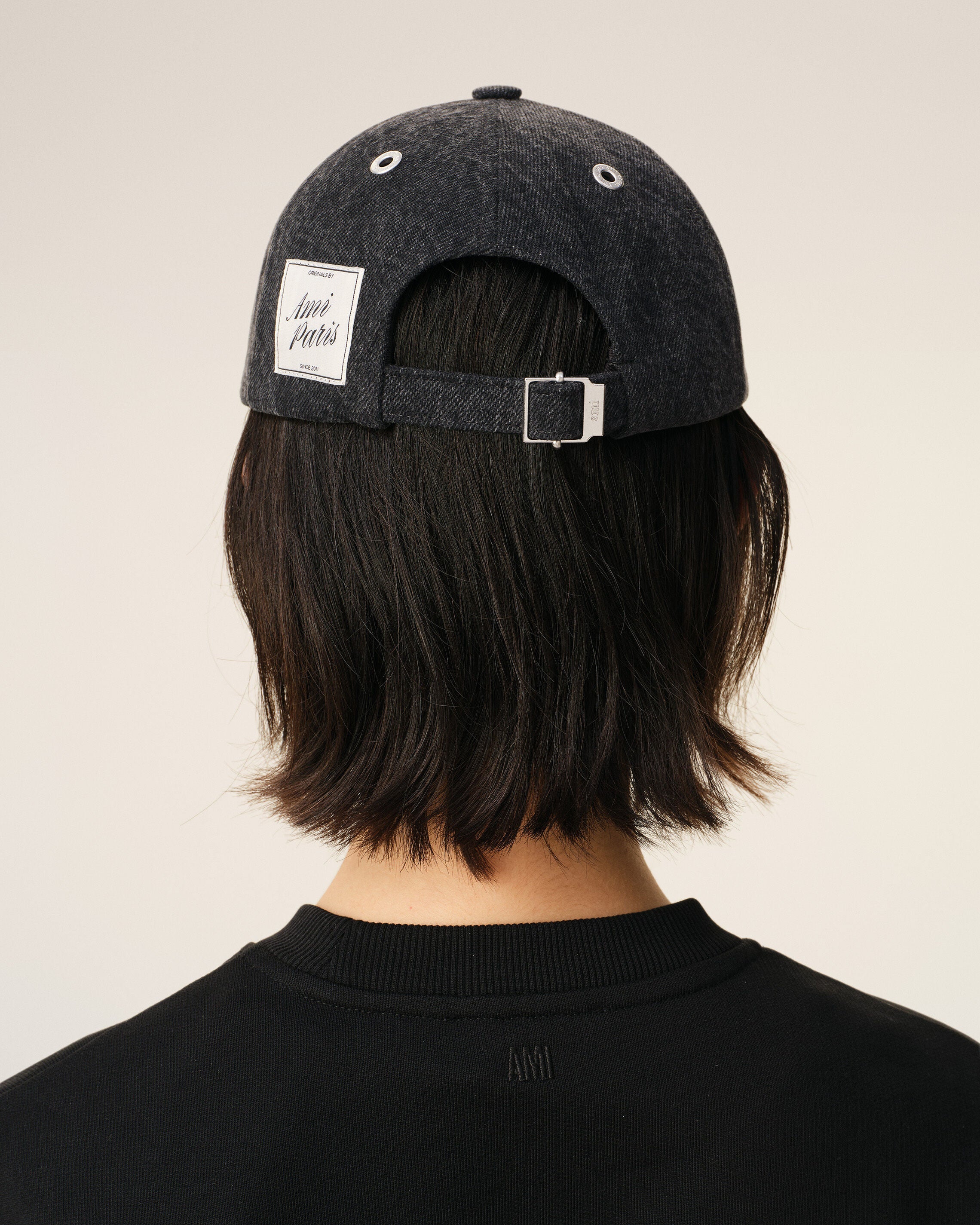 Black Denim Ami Paris Side Patch Cap